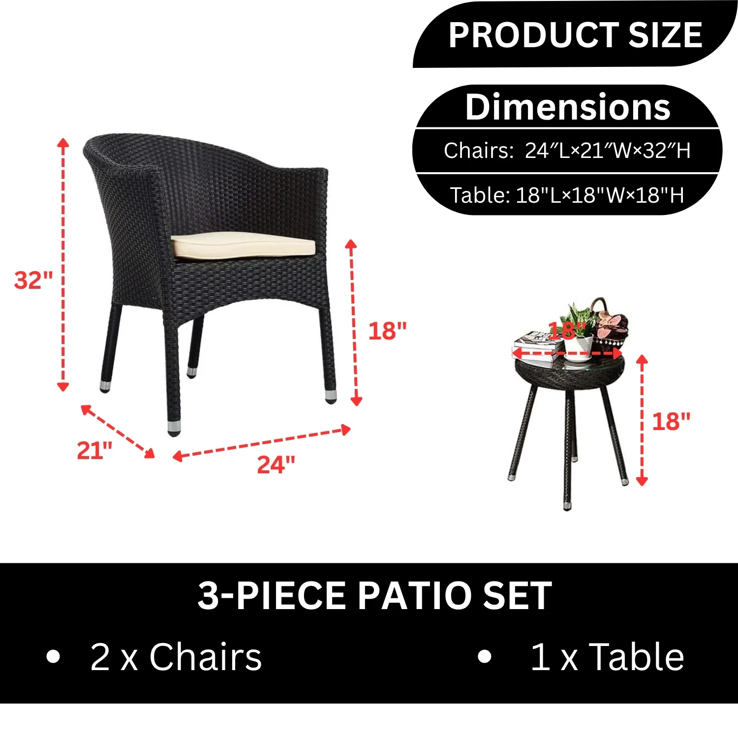3-Piece Outdoor Rattan Wicker Patio Set - Image 2