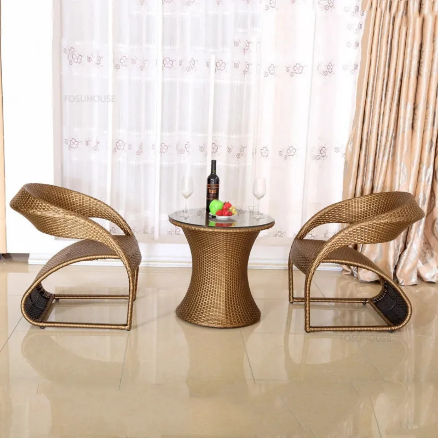 3-Piece Outdoor Rattan Wicker Patio Set (Golden)