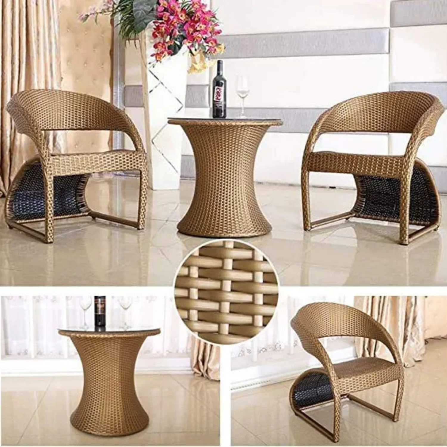 3-Piece Outdoor Rattan Wicker Patio Set (Golden) - Image 15