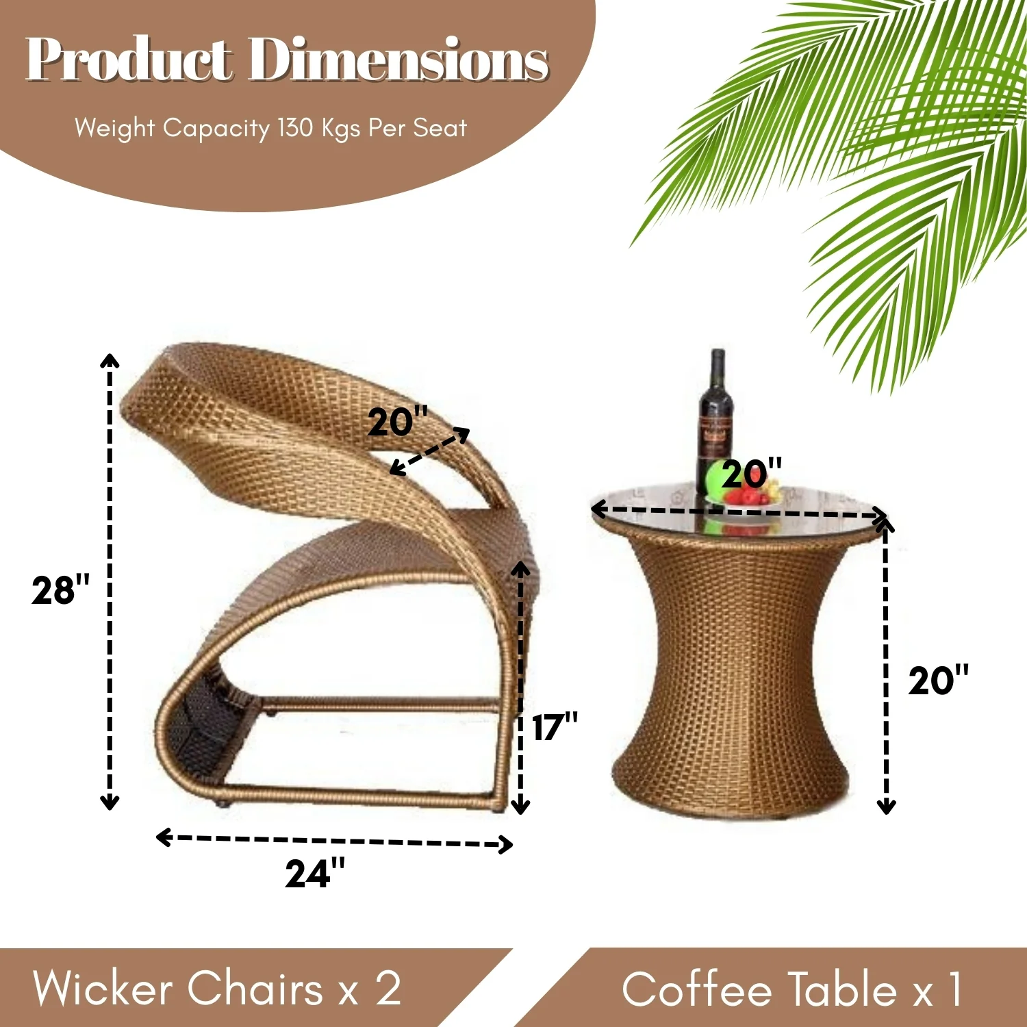 3-Piece Outdoor Rattan Wicker Patio Set (Golden) - Image 2