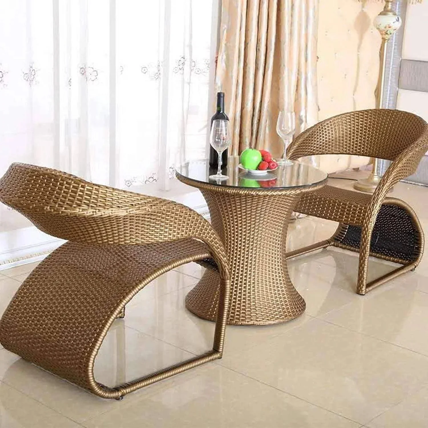 3-Piece Outdoor Rattan Wicker Patio Set (Golden) - Image 4