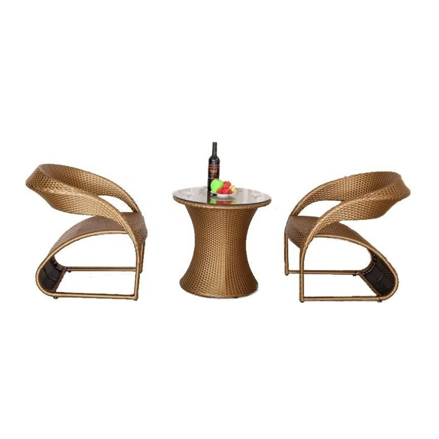 3-Piece Outdoor Rattan Wicker Patio Set (Golden) - Image 5