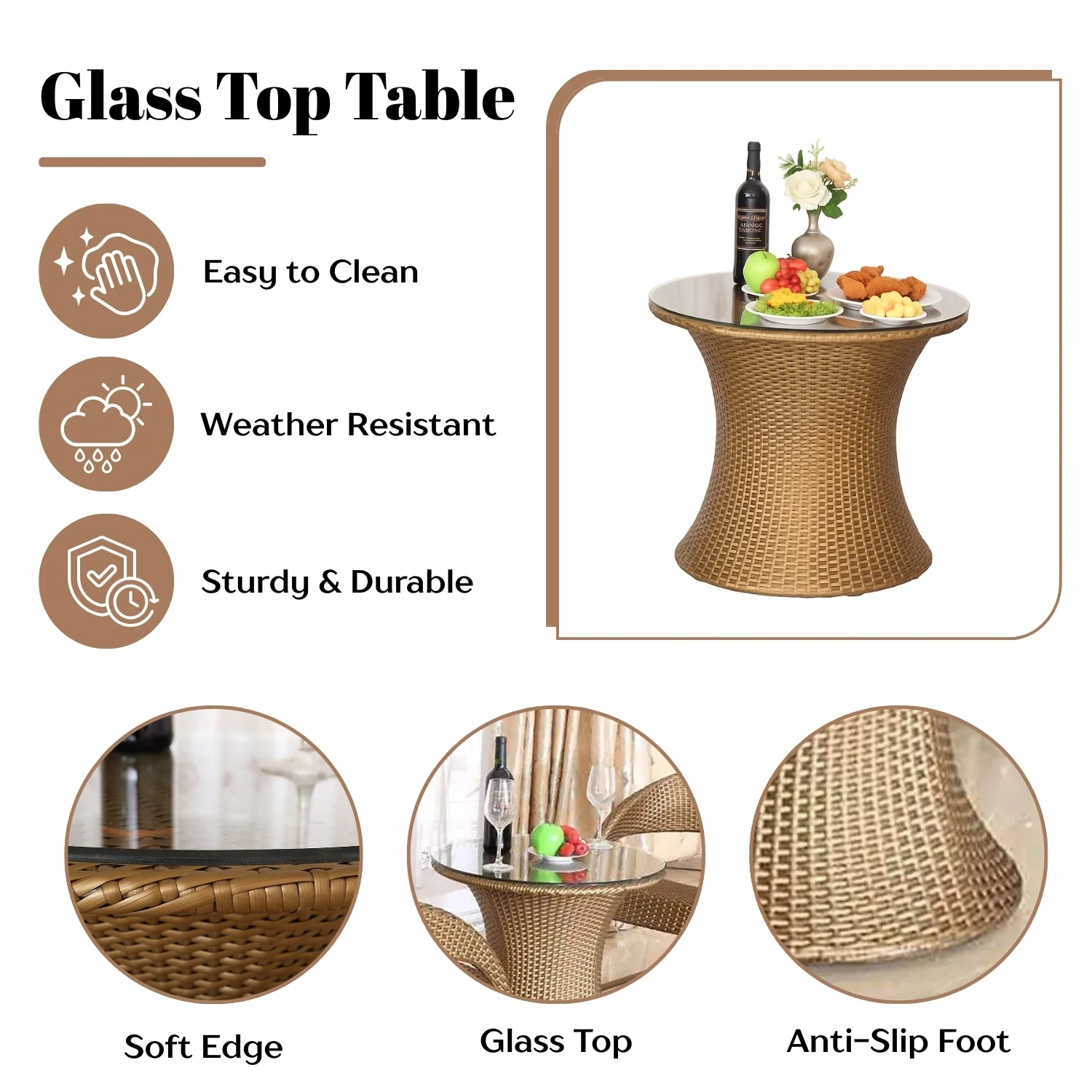 3-Piece Outdoor Rattan Wicker Patio Set (Golden) - Image 8