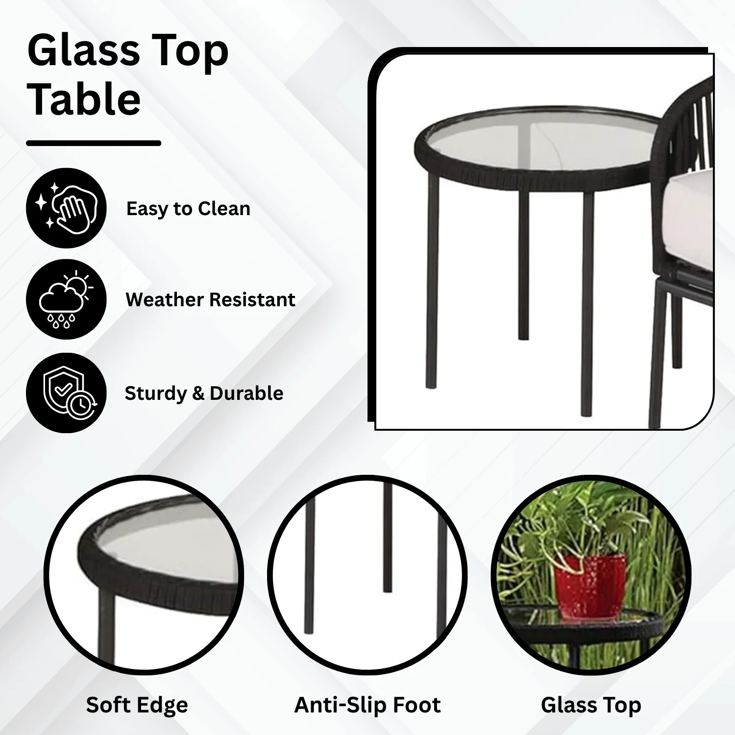3 Piece Outdoor Rope Bistro Set (Black & White) - Image 7