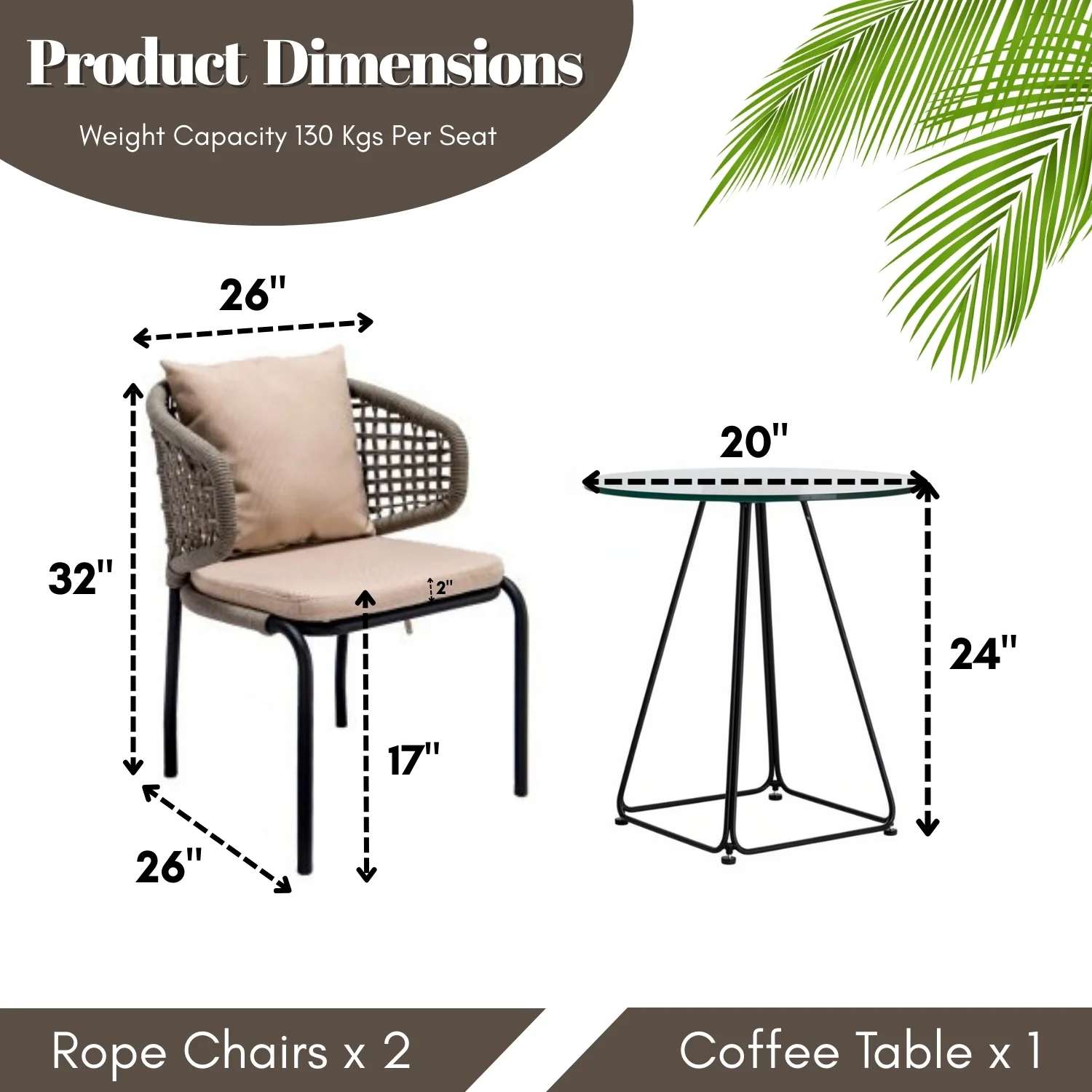 3-Piece Outdoor Rope Conversation Set (Beige & Cream) - Image 2