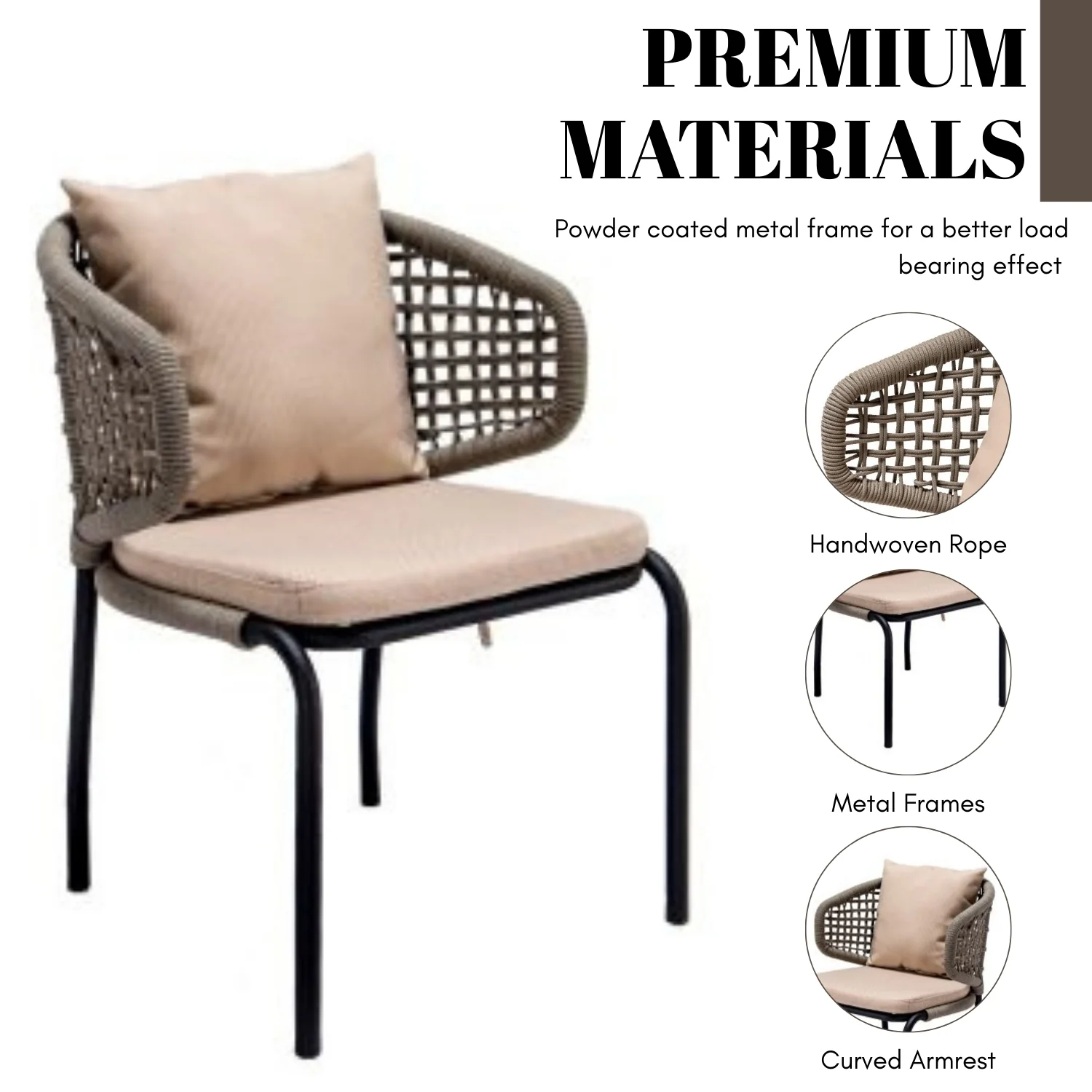 3-Piece Outdoor Rope Conversation Set (Beige & Cream) - Image 4