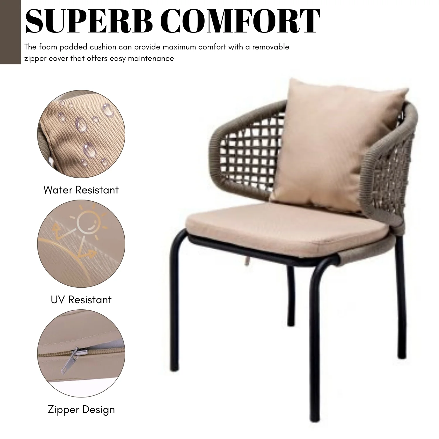 3-Piece Outdoor Rope Conversation Set (Beige & Cream) - Image 5