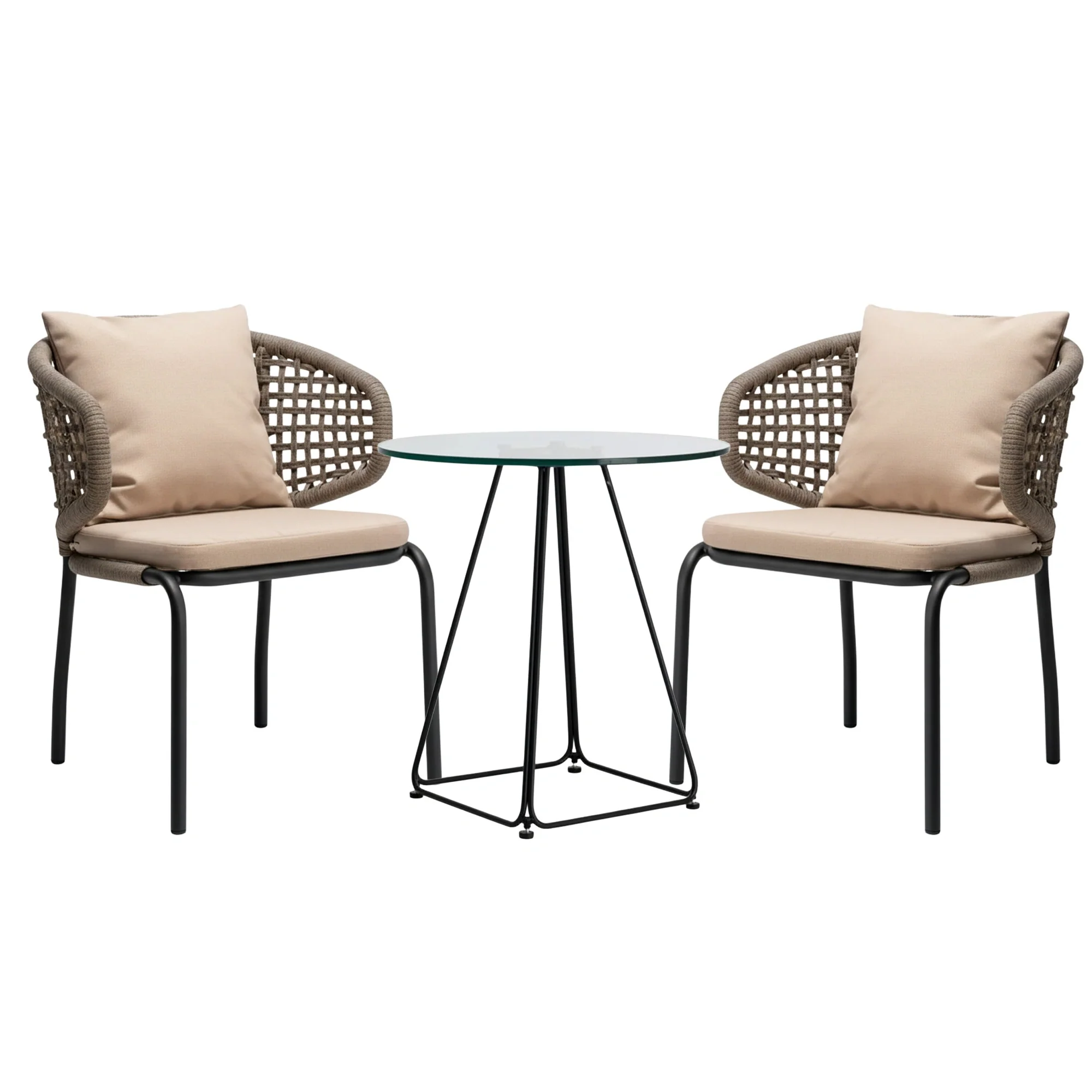 3-Piece Outdoor Rope Conversation Set (Beige & Cream) - Image 7