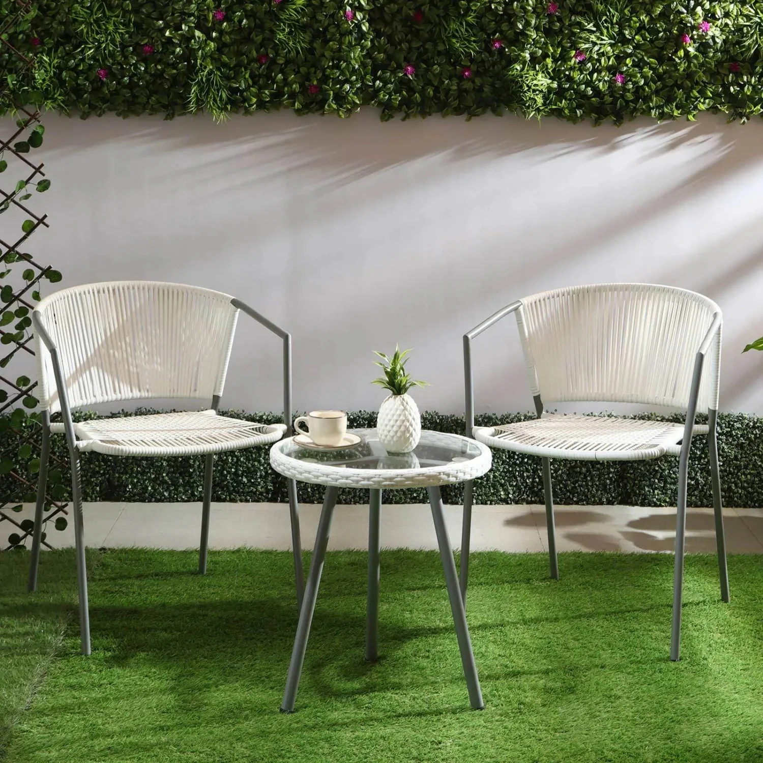 3-Piece Outdoor White Wicker Patio Set