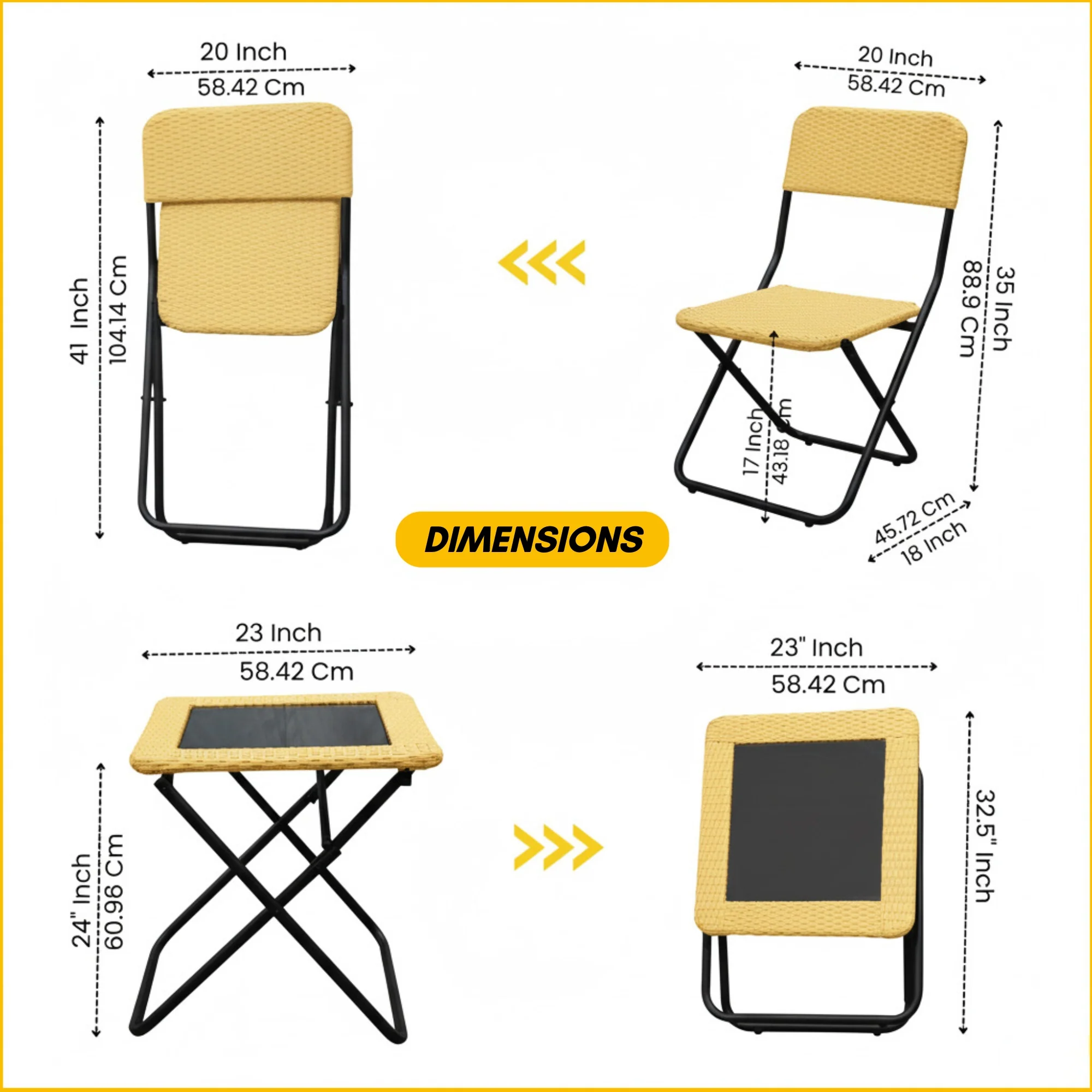 3-Piece Outdoor Wicker Folding Patio Set (Beige) - Image 2