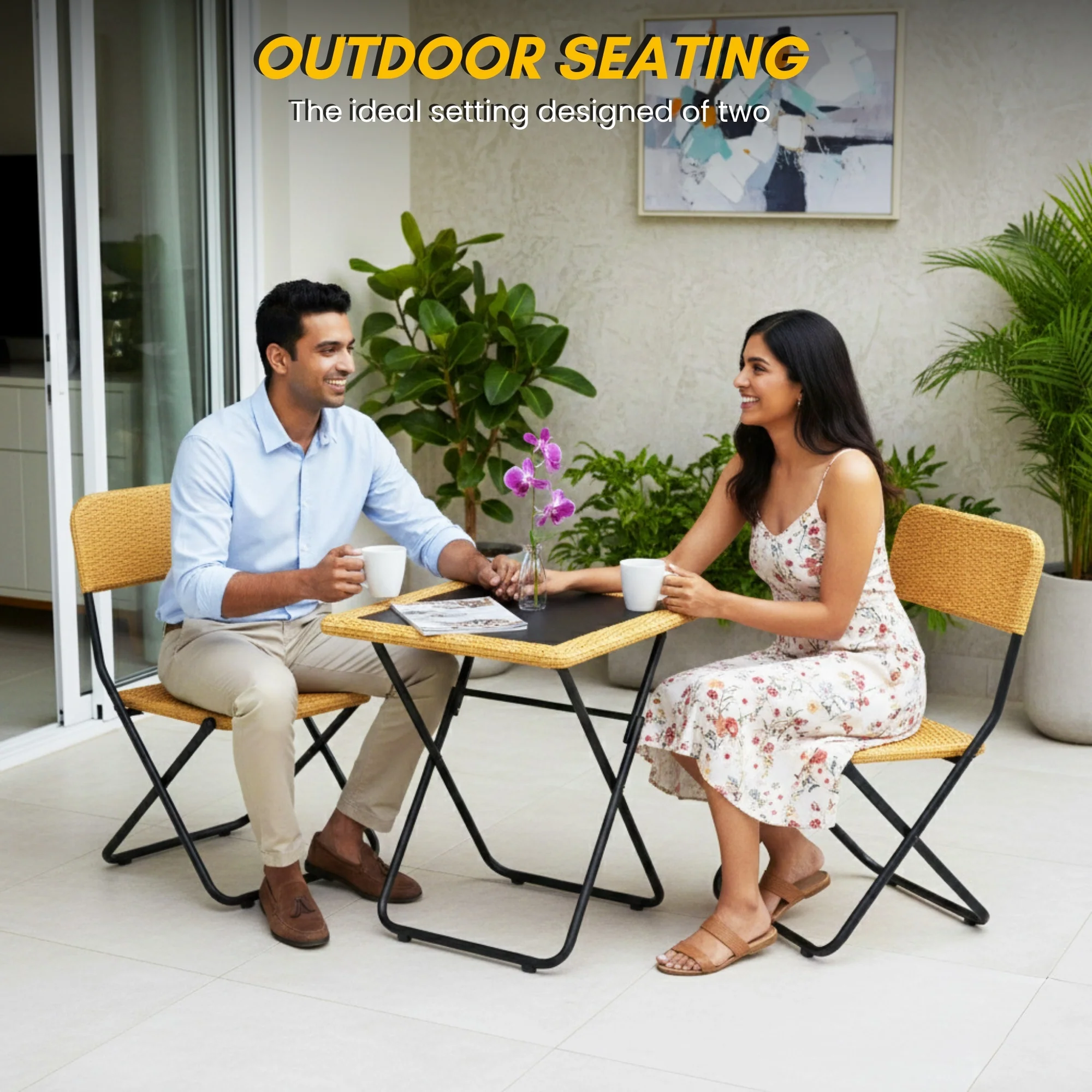 3-Piece Outdoor Wicker Folding Patio Set (Beige) - Image 8