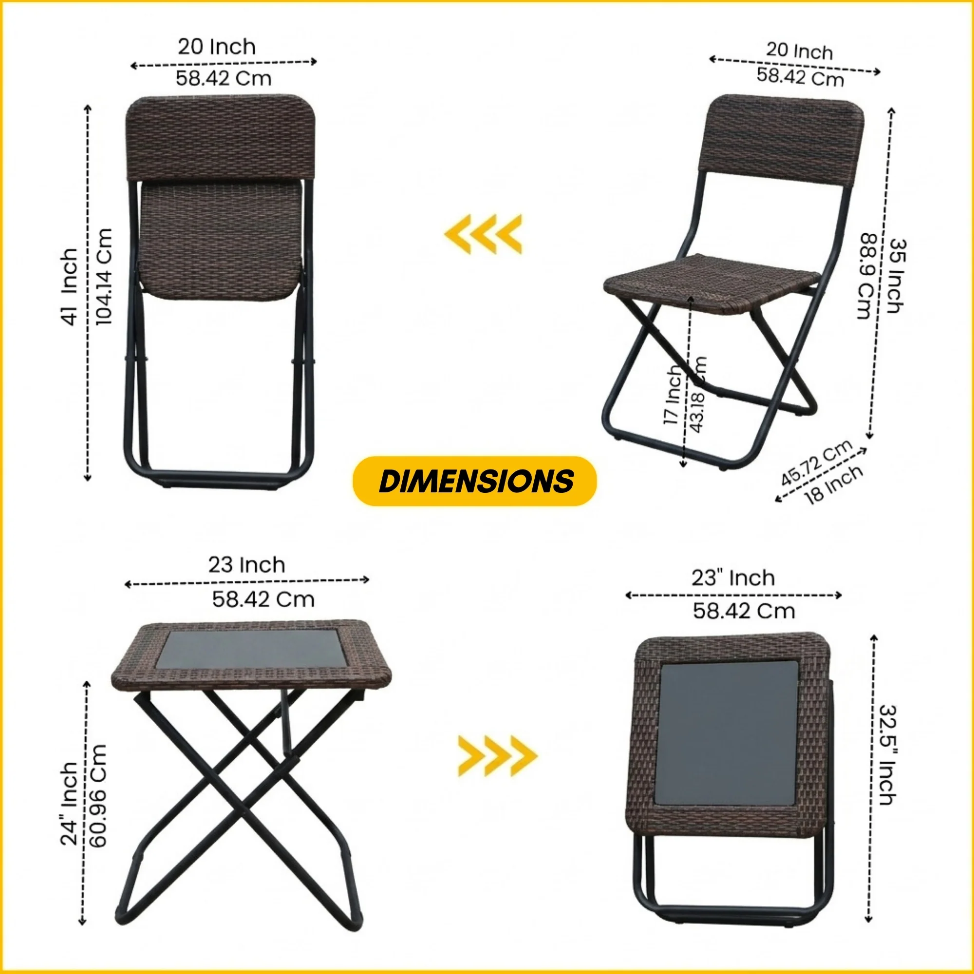 3-Piece Outdoor Wicker Folding Patio Set (Dark Brown) - Image 2