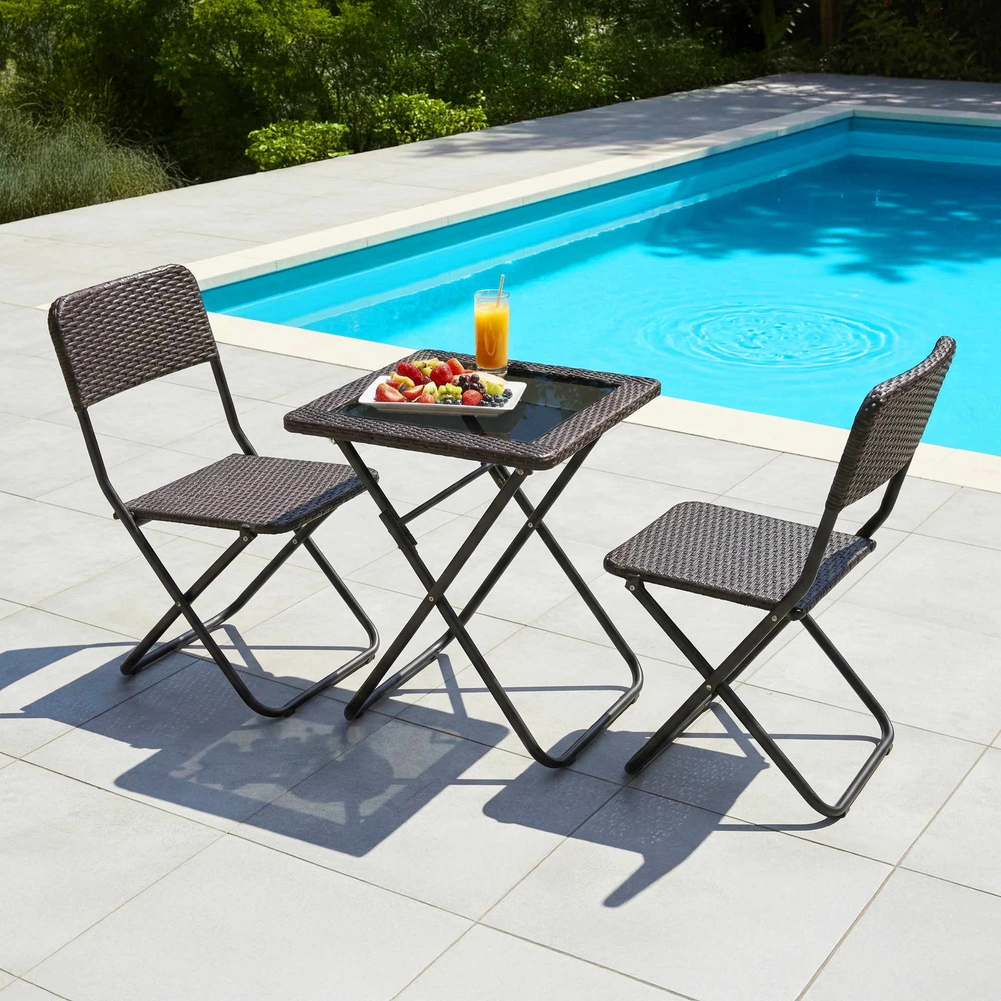 3-Piece Outdoor Wicker Folding Patio Set (Dark Brown) - Image 7
