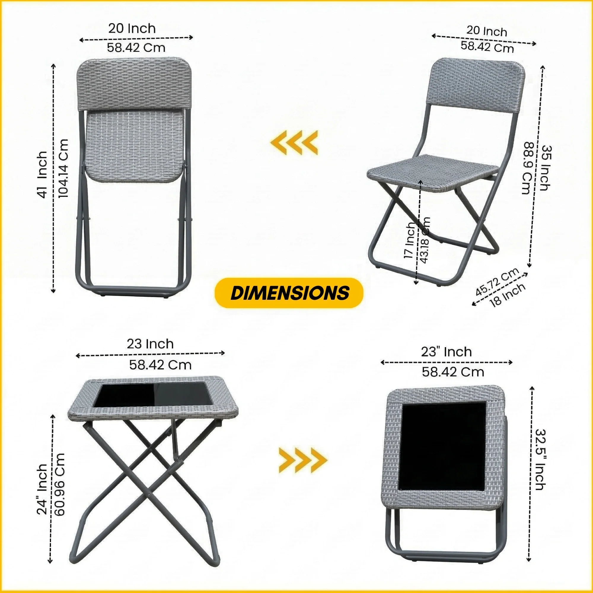 3-Piece Outdoor Wicker Folding Patio Set (Silver) - Image 2