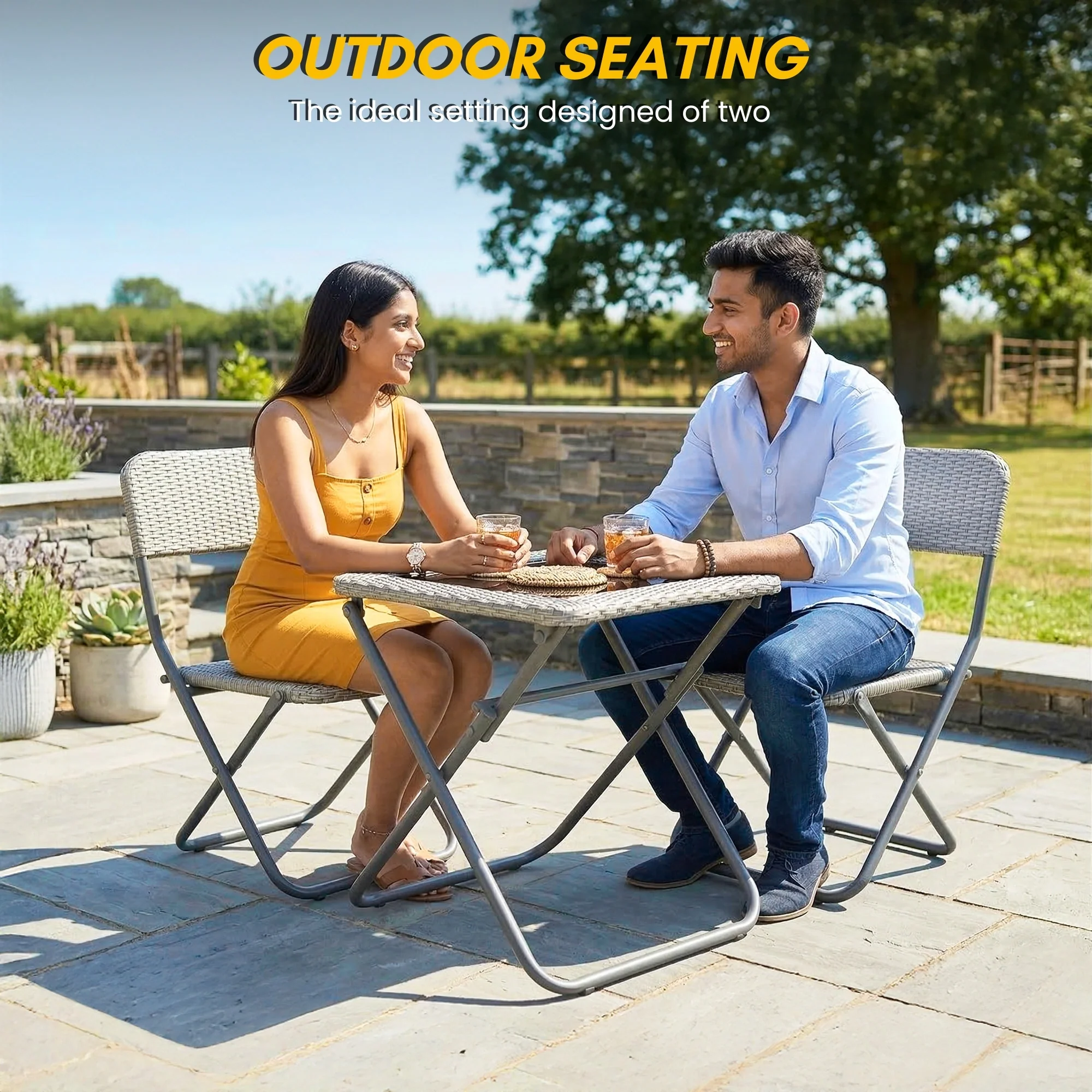 3-Piece Outdoor Wicker Folding Patio Set (Silver) - Image 8