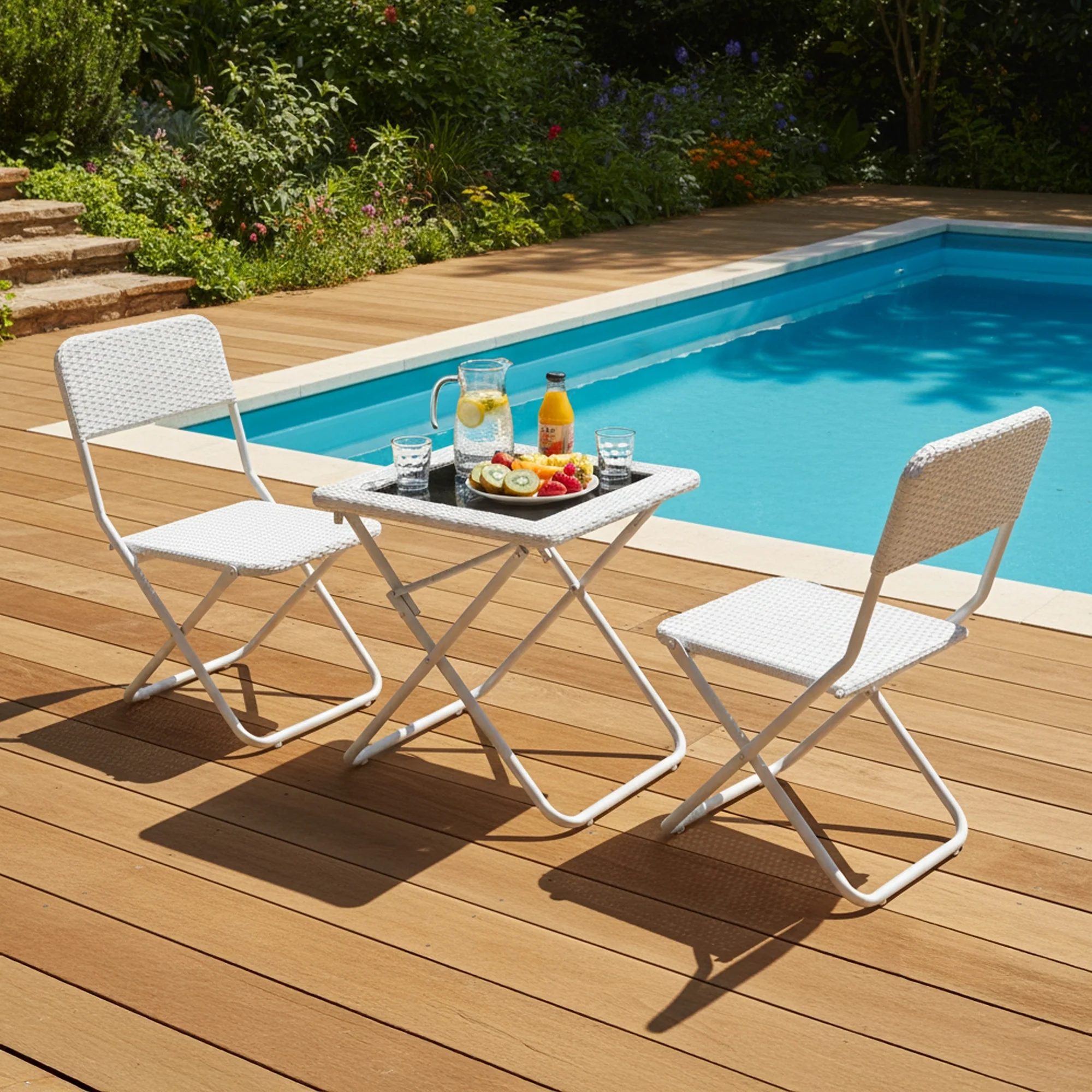 3-Piece Outdoor Wicker Folding Patio Set (White) - Image 8