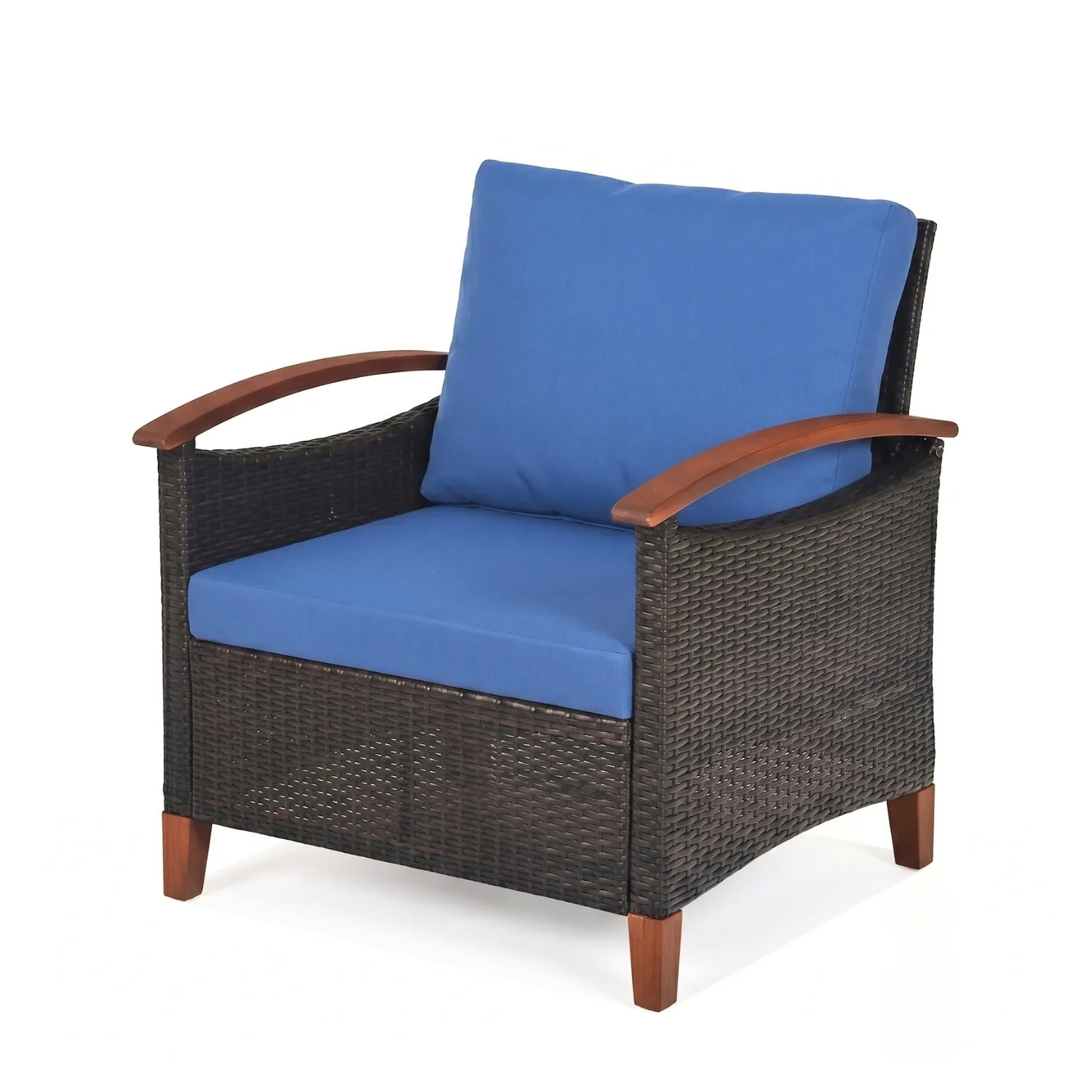 3-Piece Outdoor Wicker Patio Conversation Set (Dark Brown & Blue) - Image 7