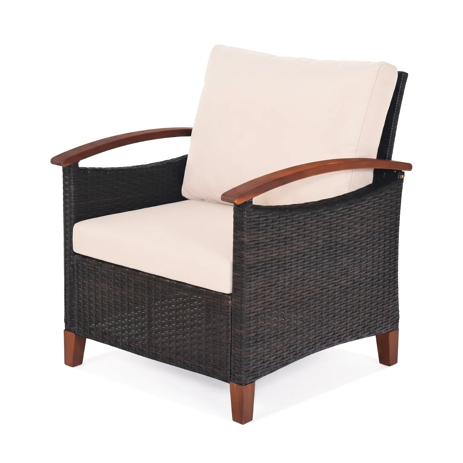 3-Piece Outdoor Wicker Patio Conversation Set (Dark Brown & Cream) - Image 7