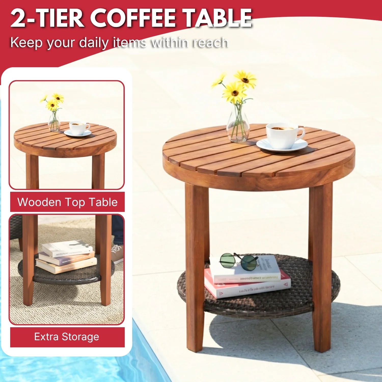 3-Piece Outdoor Wicker Patio Conversation Set (Dark Brown & Red) - Image 6