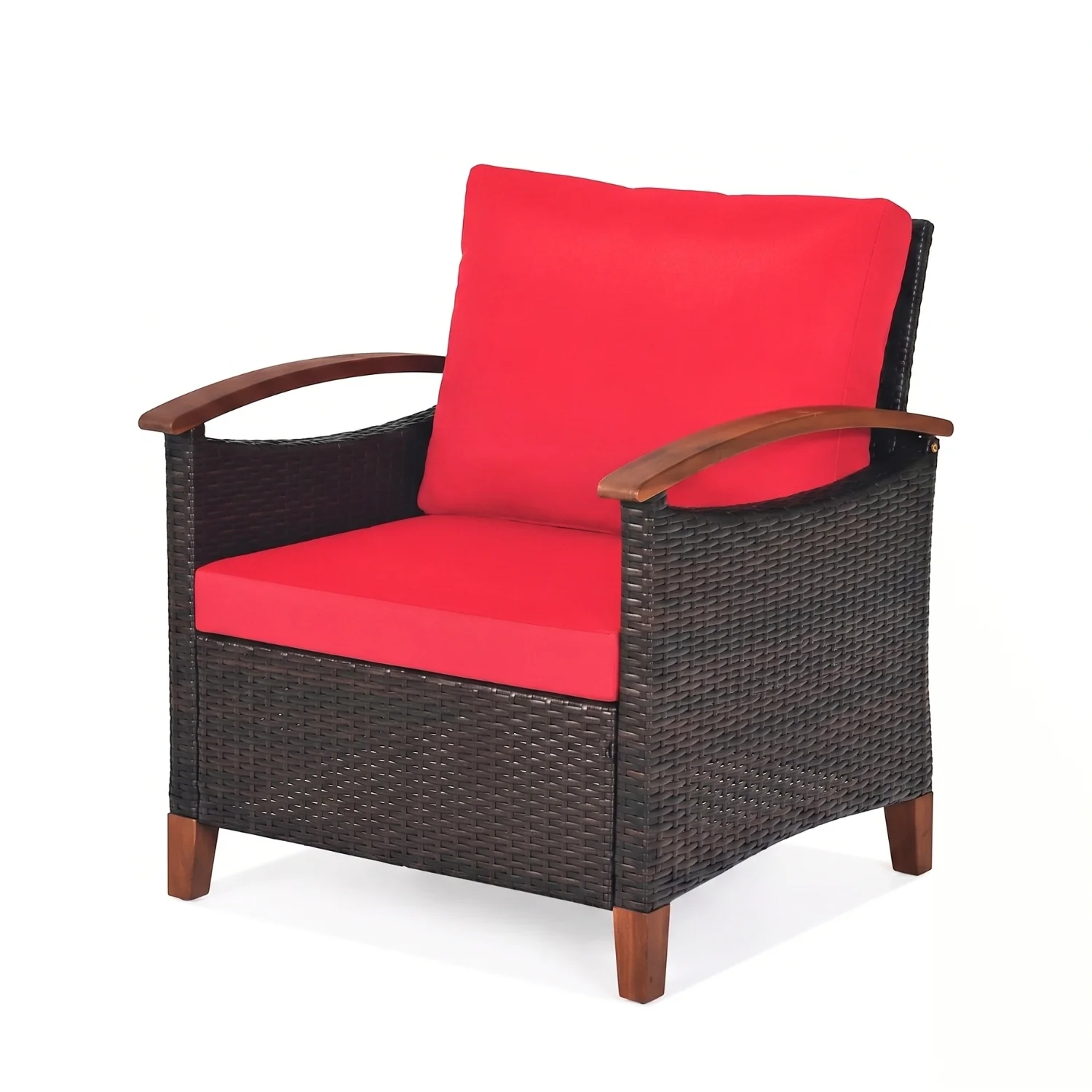 3-Piece Outdoor Wicker Patio Conversation Set (Dark Brown & Red) - Image 7