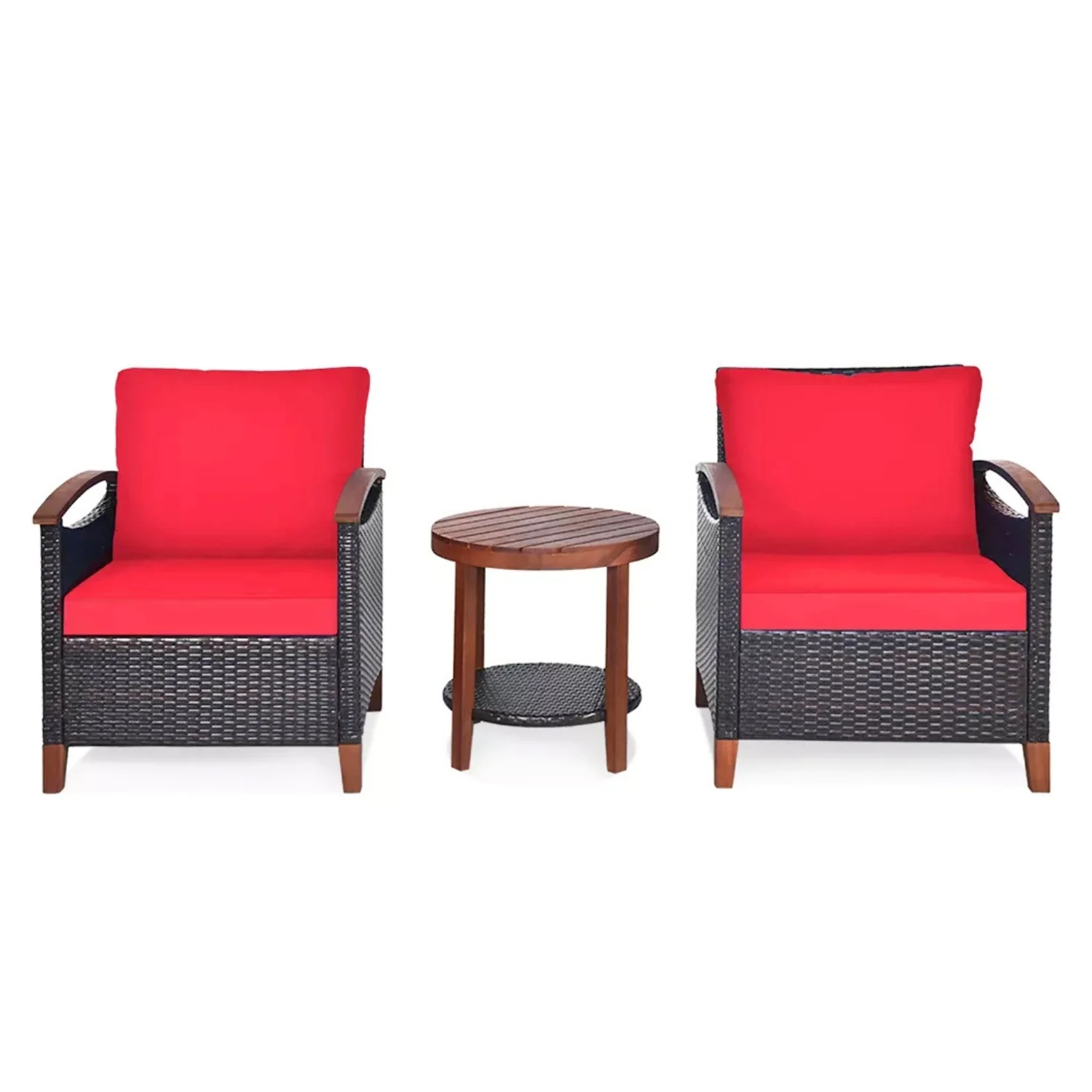3-Piece Outdoor Wicker Patio Conversation Set (Dark Brown & Red) - Image 8
