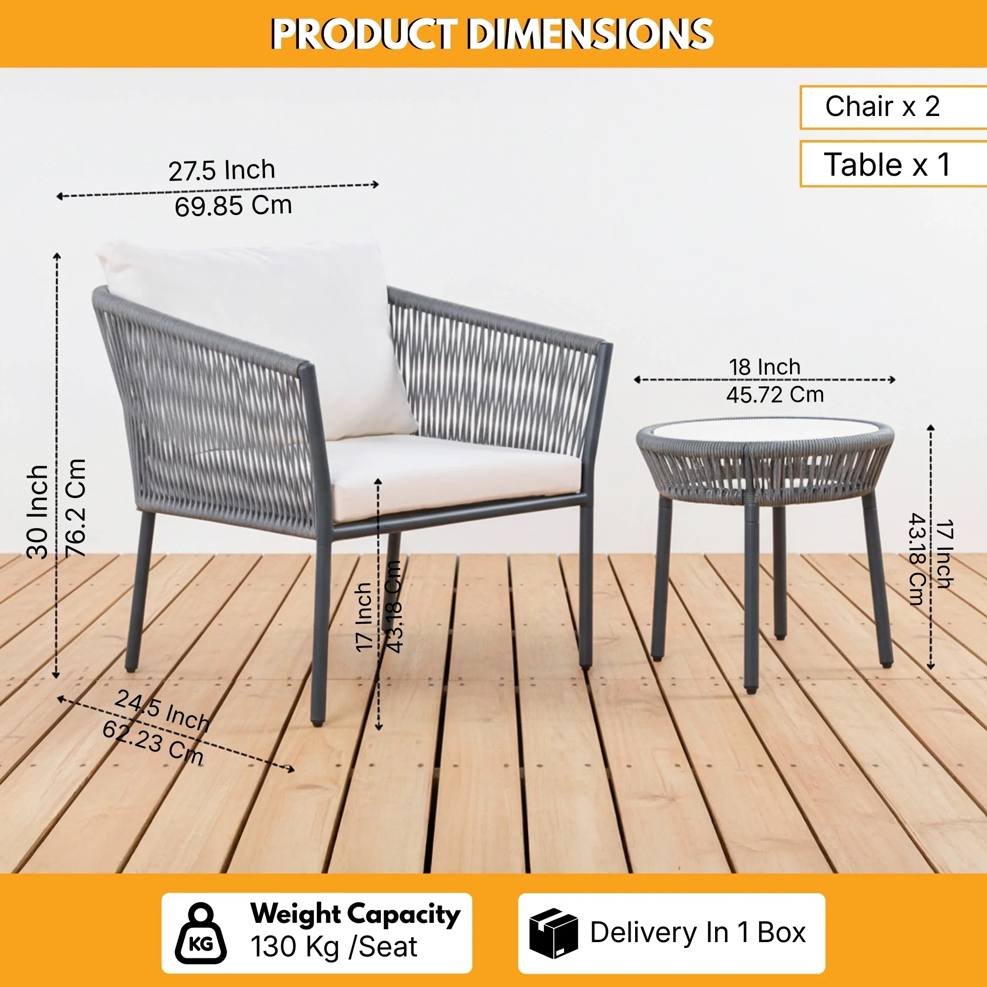 3-Piece Rope Patio Set - Perfect for Outdoor - Image 3