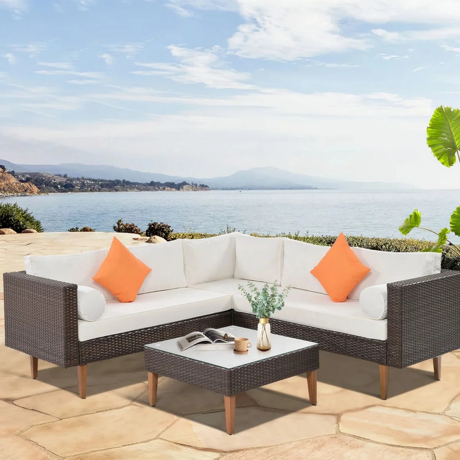 3-Pieces Outdoor Wicker L-Shape Sofa Set - Image 10