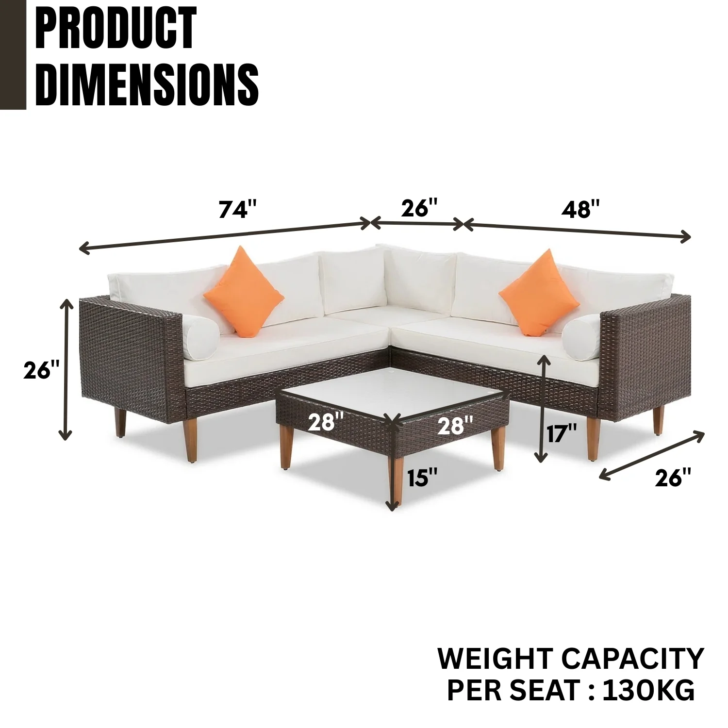 3-Pieces Outdoor Wicker L-Shape Sofa Set - Image 2