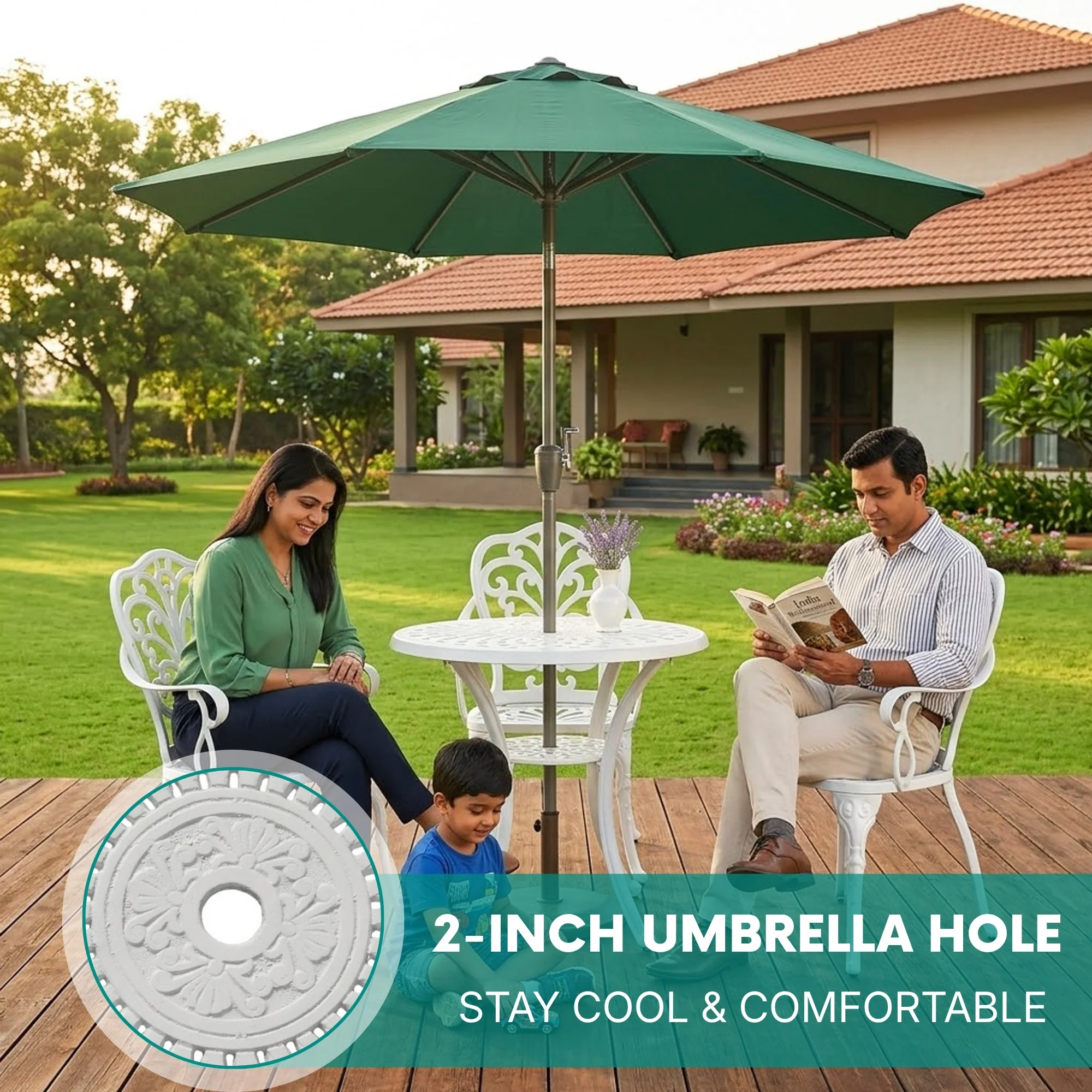 3-Seater Outdoor Cast Aluminum Bistro Set with Round Table (White) - Image 7