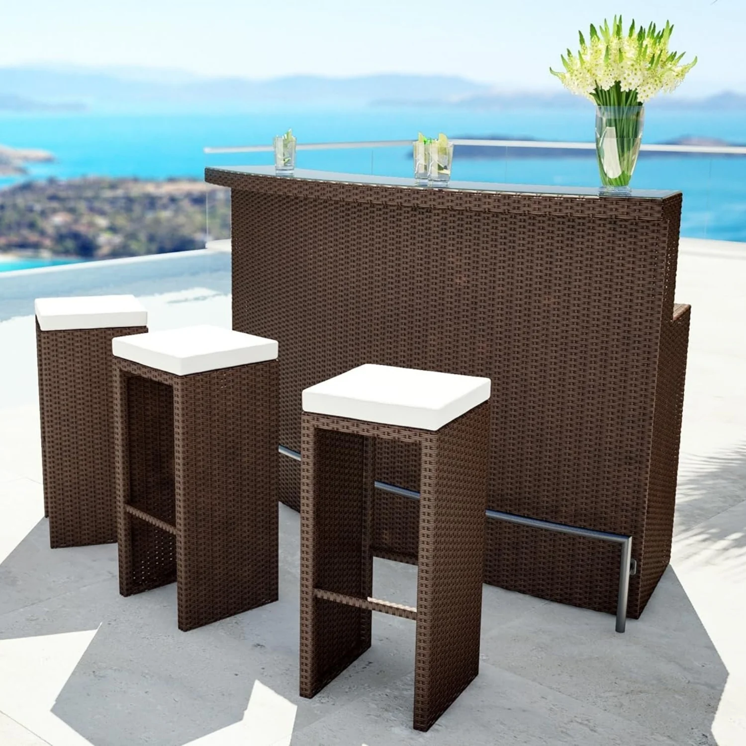 3-Seater Outdoor Rattan Wicker Bar Set