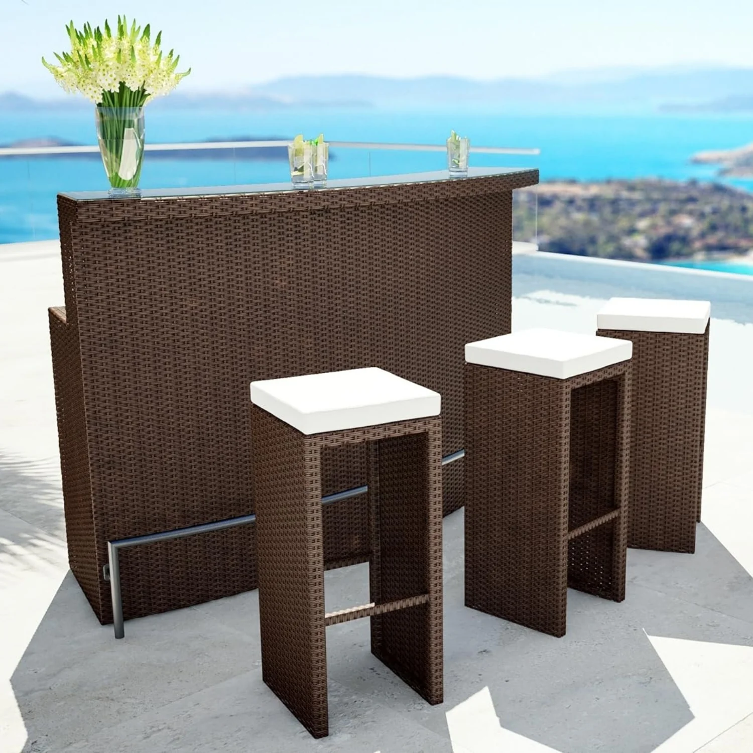 3-Seater Outdoor Rattan Wicker Bar Set - Image 10
