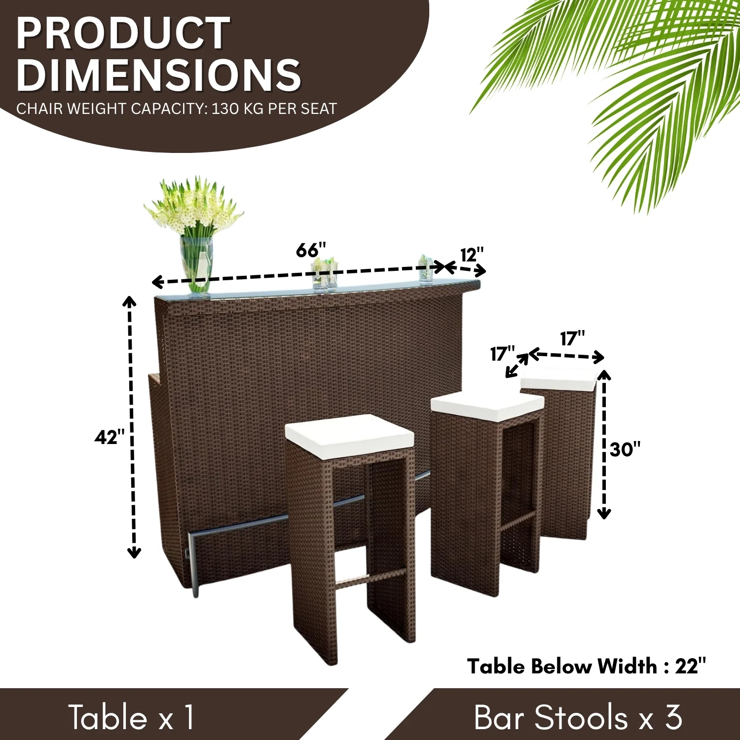 3-Seater Outdoor Rattan Wicker Bar Set - Image 2