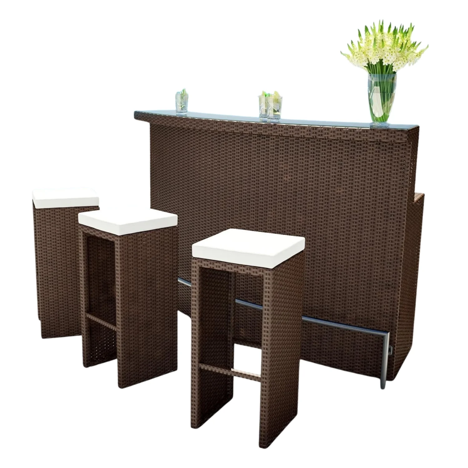 3-Seater Outdoor Rattan Wicker Bar Set - Image 4