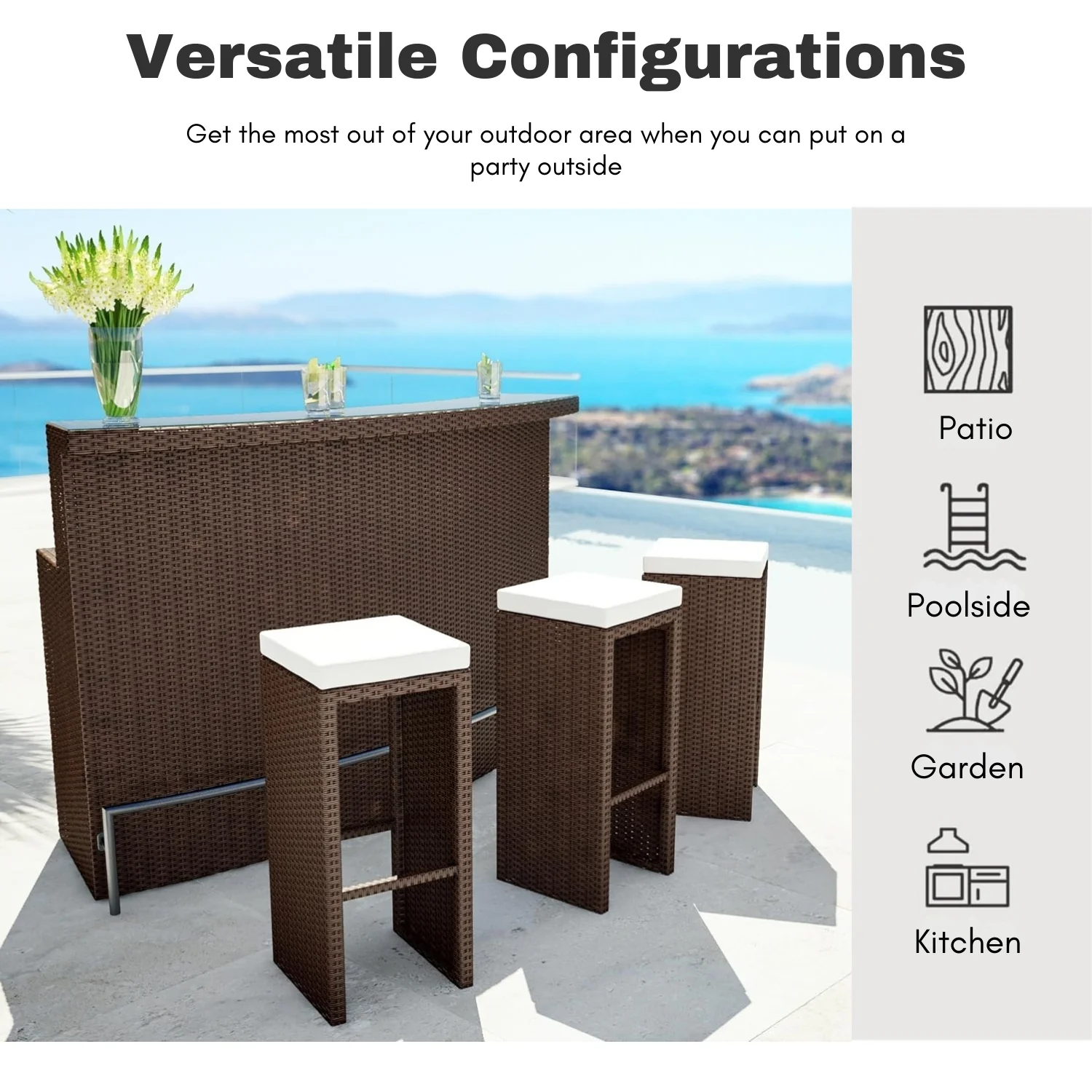3-Seater Outdoor Rattan Wicker Bar Set - Image 9