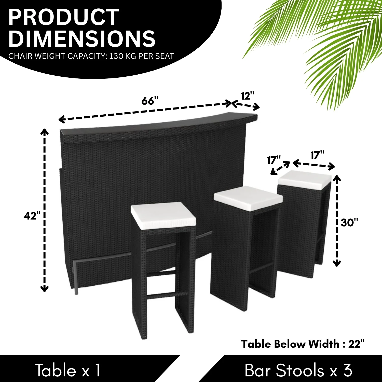 3-Seater Outdoor Rattan Wicker Bar Set - Image 2