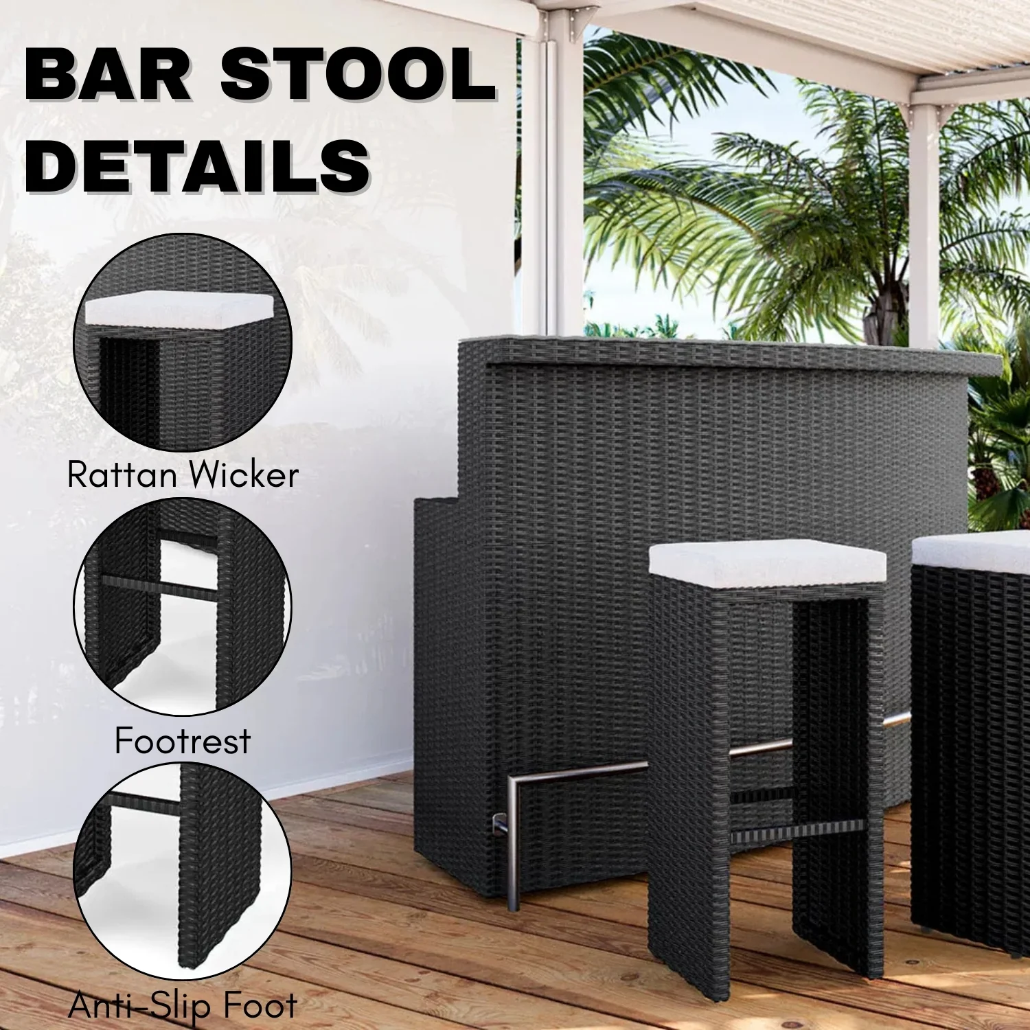 3-Seater Outdoor Rattan Wicker Bar Set - Image 5