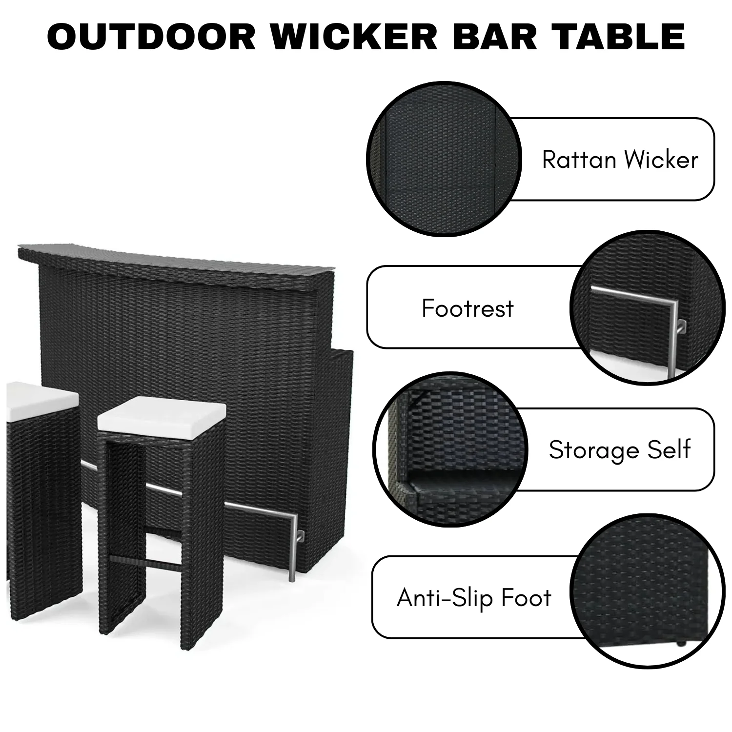 3-Seater Outdoor Rattan Wicker Bar Set - Image 7