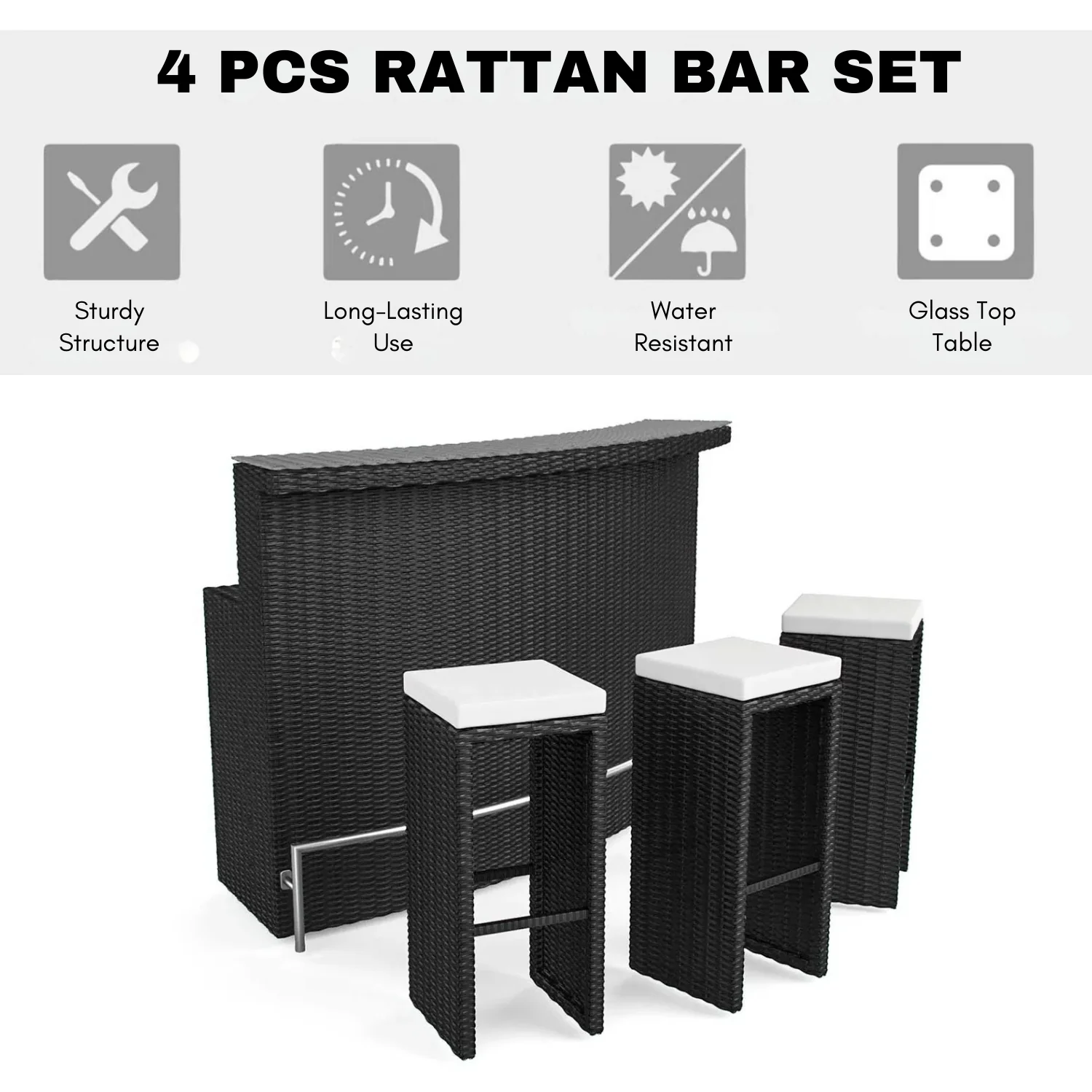 3-Seater Outdoor Rattan Wicker Bar Set - Image 8