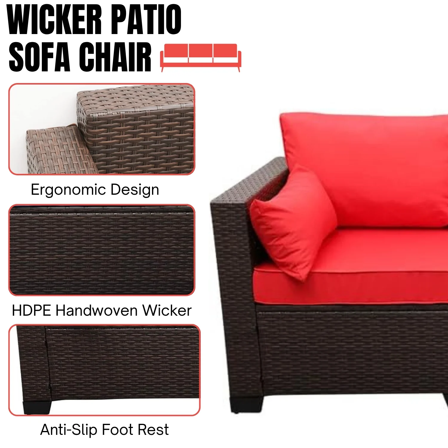 3-Seater Outdoor Rattan Wicker Patio Sofa - Image 5