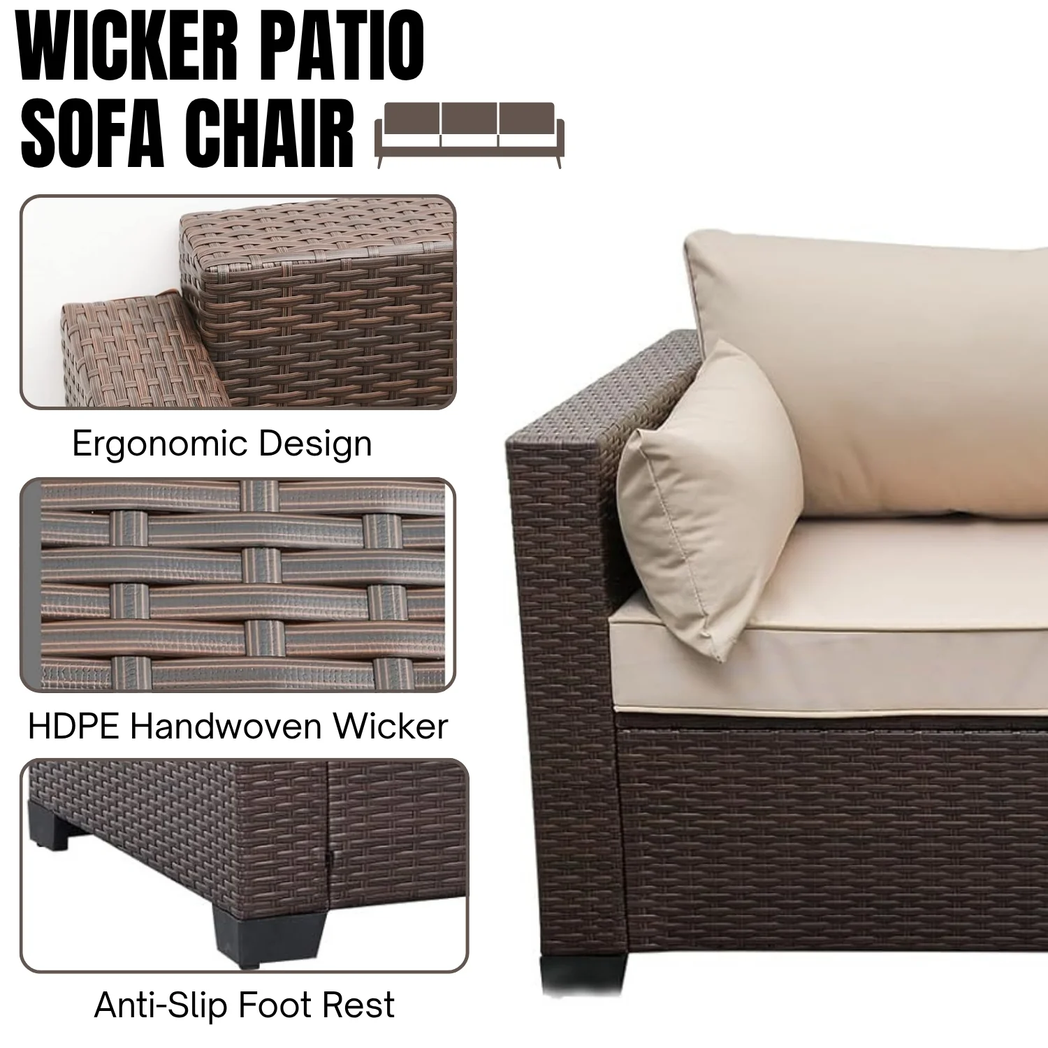 3-Seater Outdoor Rattan Wicker Patio Sofa - Image 5