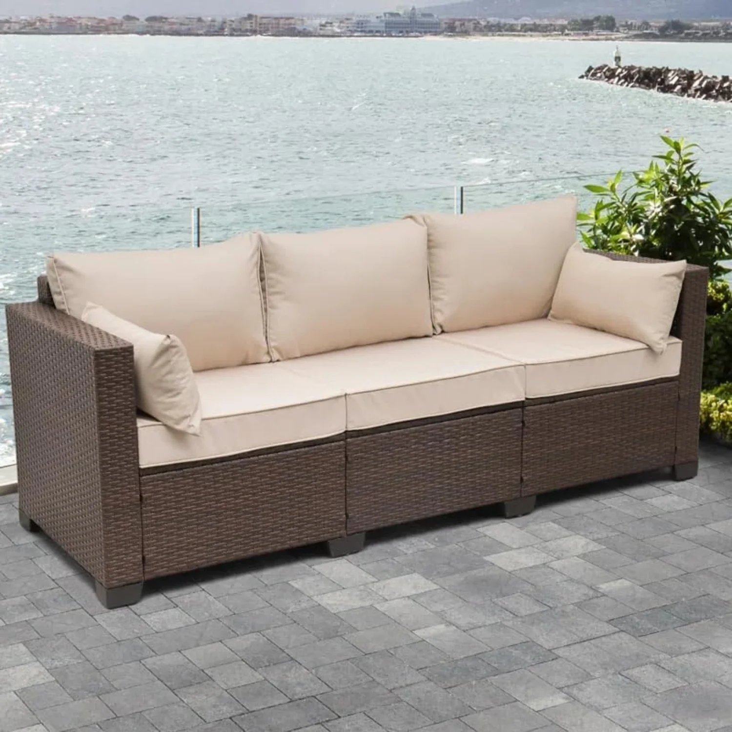 3-Seater Outdoor Rattan Wicker Patio Sofa - Image 7