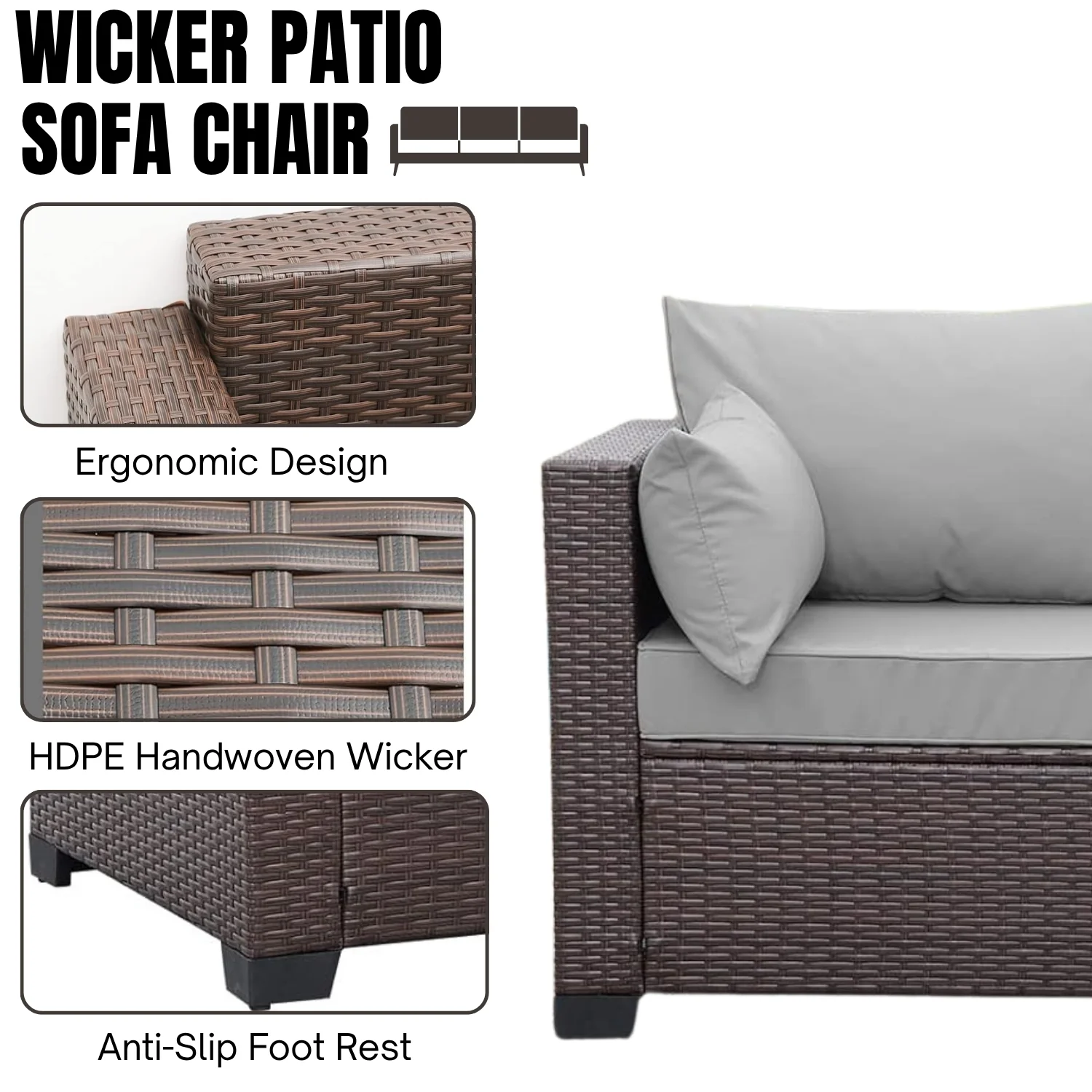 3-Seater Outdoor Rattan Wicker Patio Sofa - Image 5