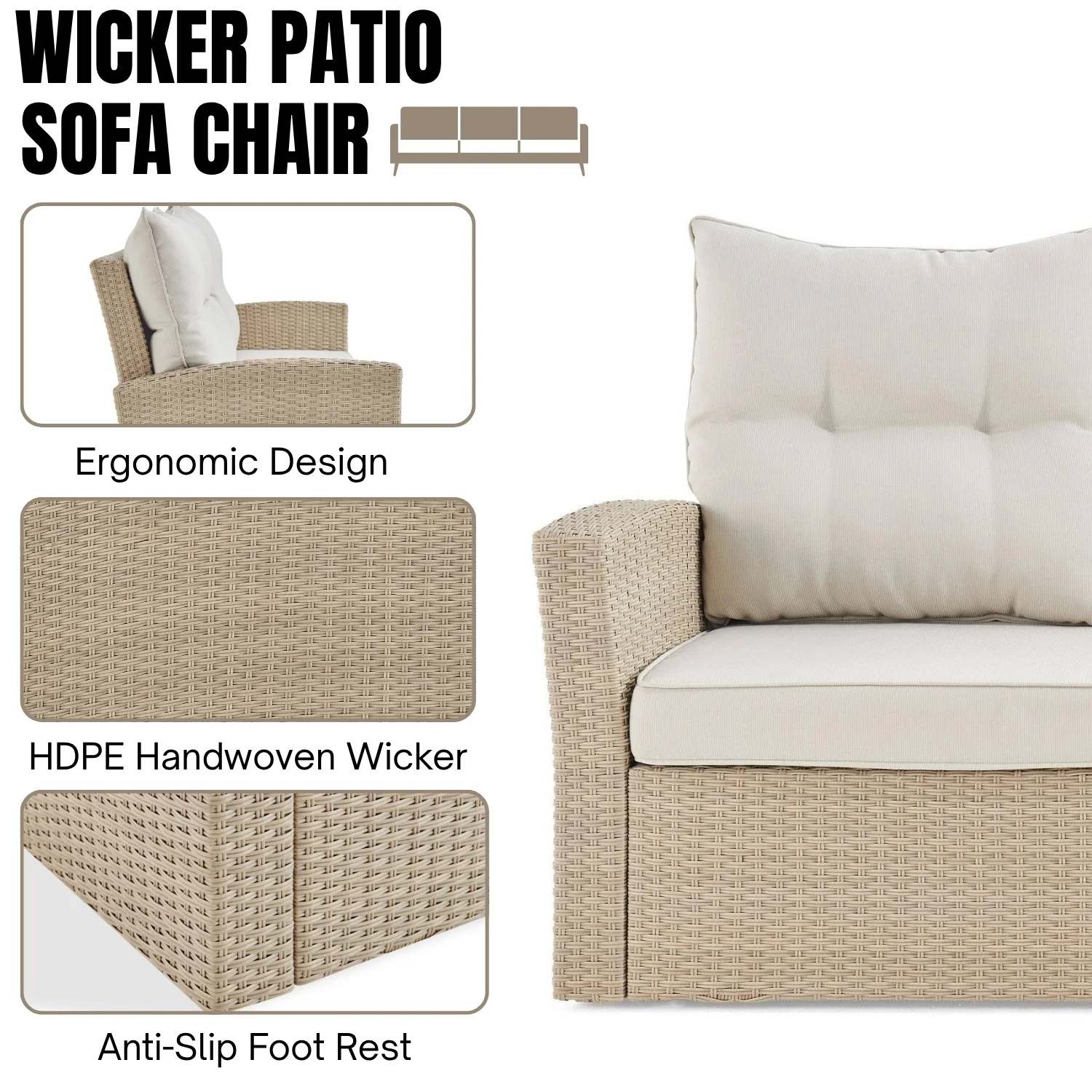 3-Seater Outdoor Rattan Wicker Patio Sofa - Image 5