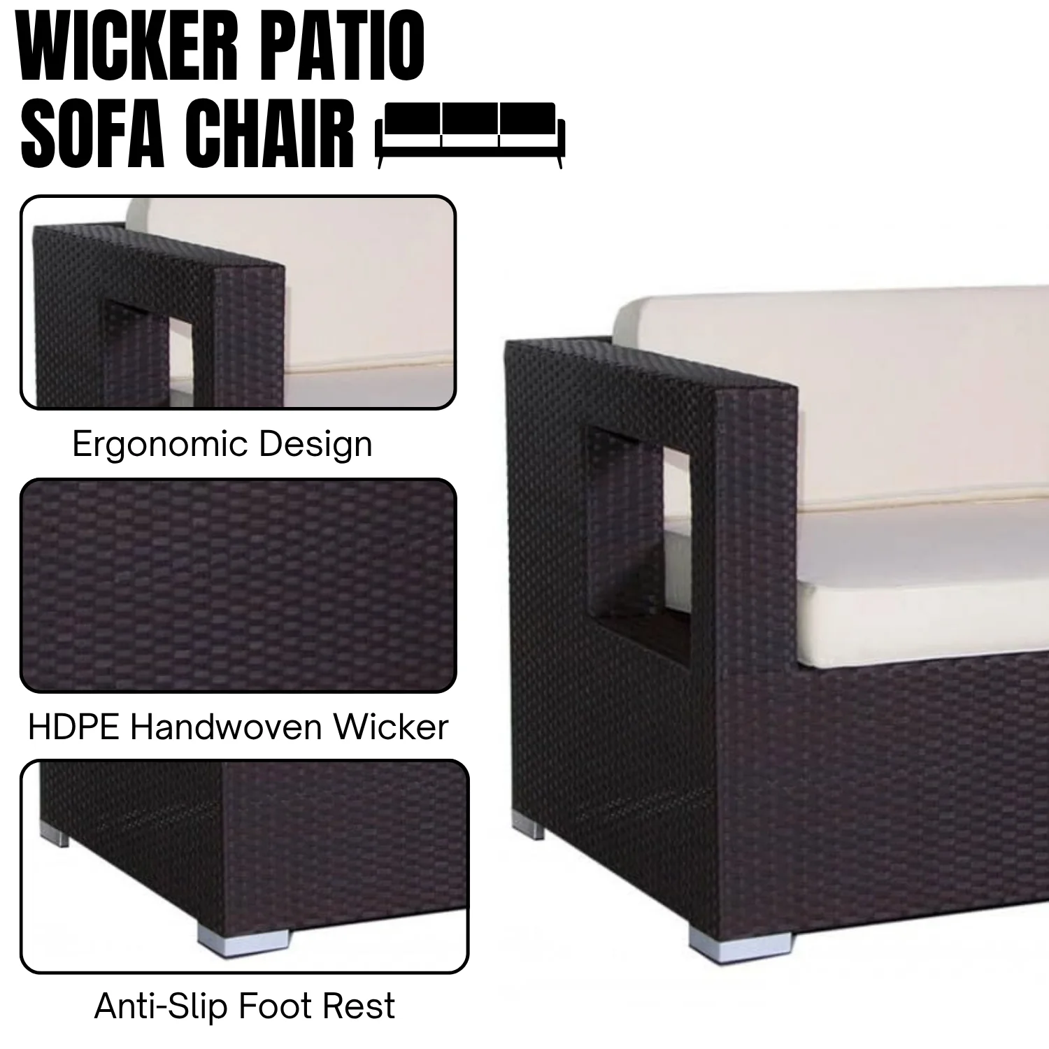 3-Seater Outdoor Rattan Wicker Patio Sofa - Image 5