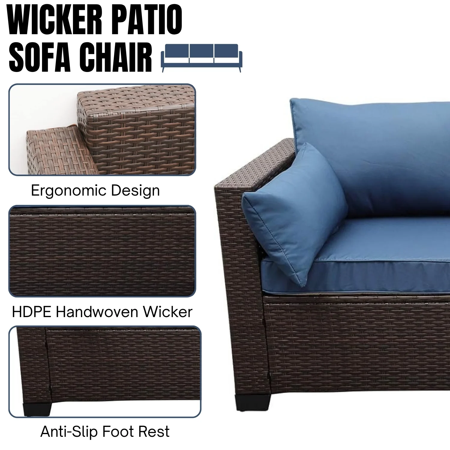 3-Seater Outdoor Rattan Wicker Patio Sofa - Image 5