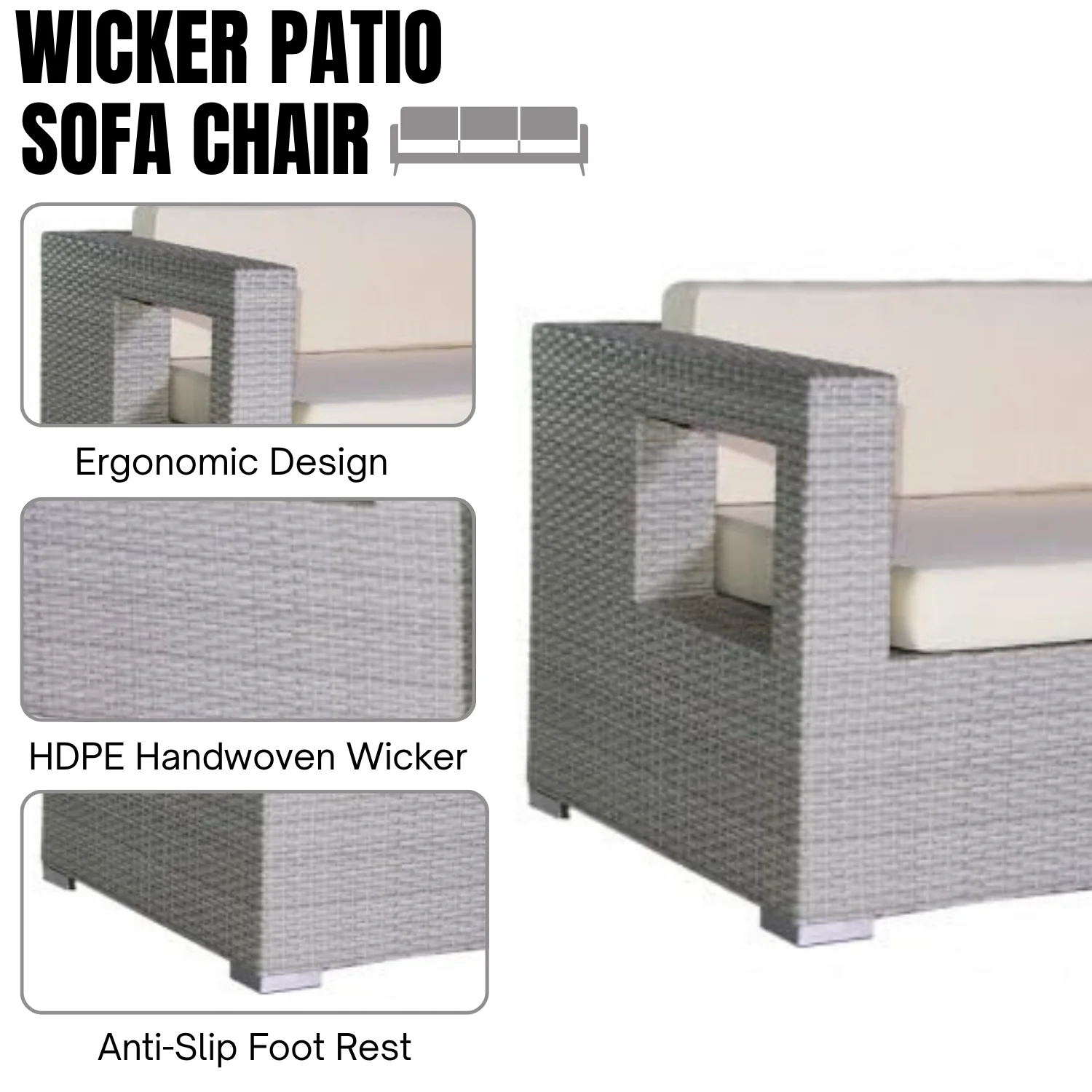 3-Seater Outdoor Rattan Wicker Patio Sofa - Image 5