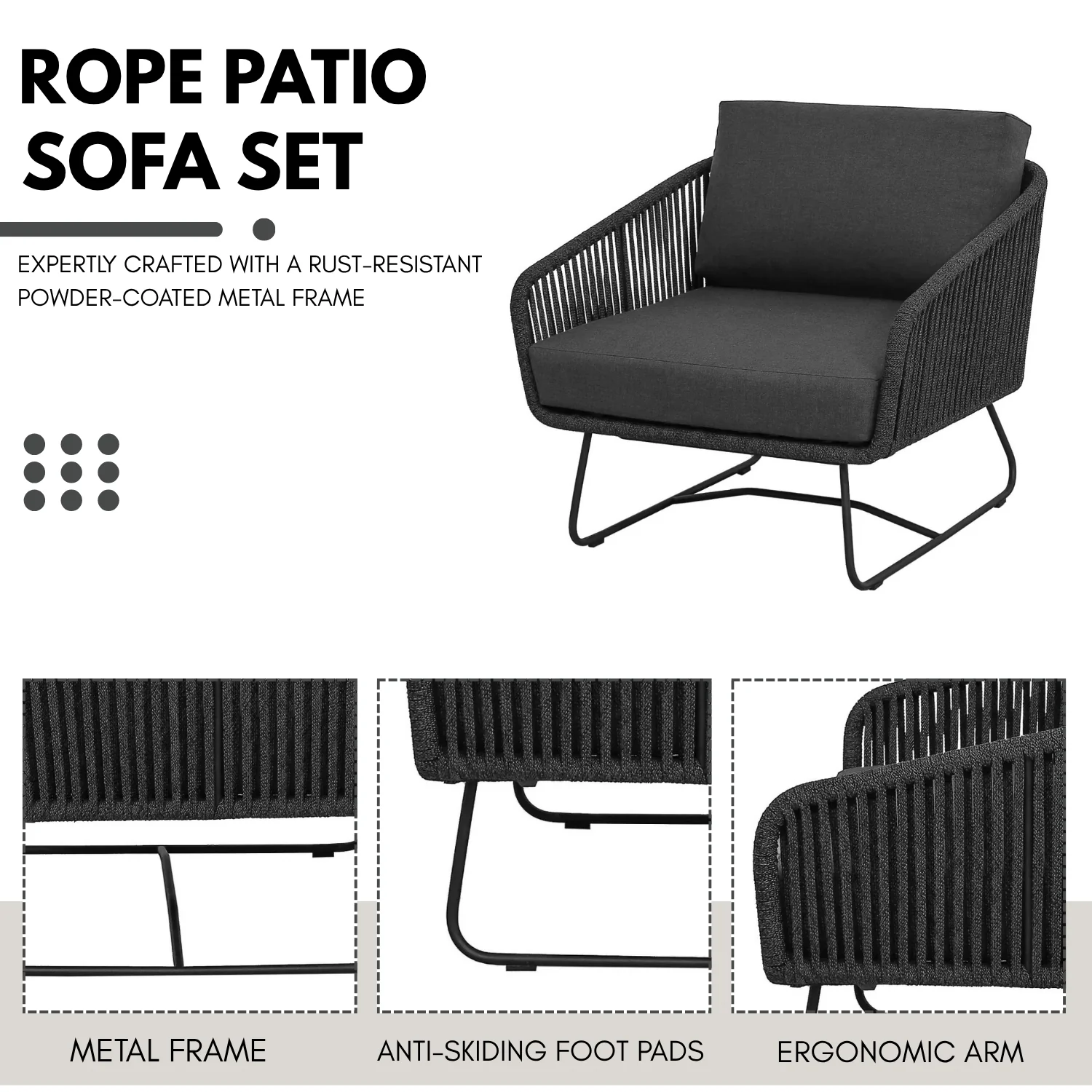 4 Piece Outdoor All-Weather Rope Sofa Set - Image 4