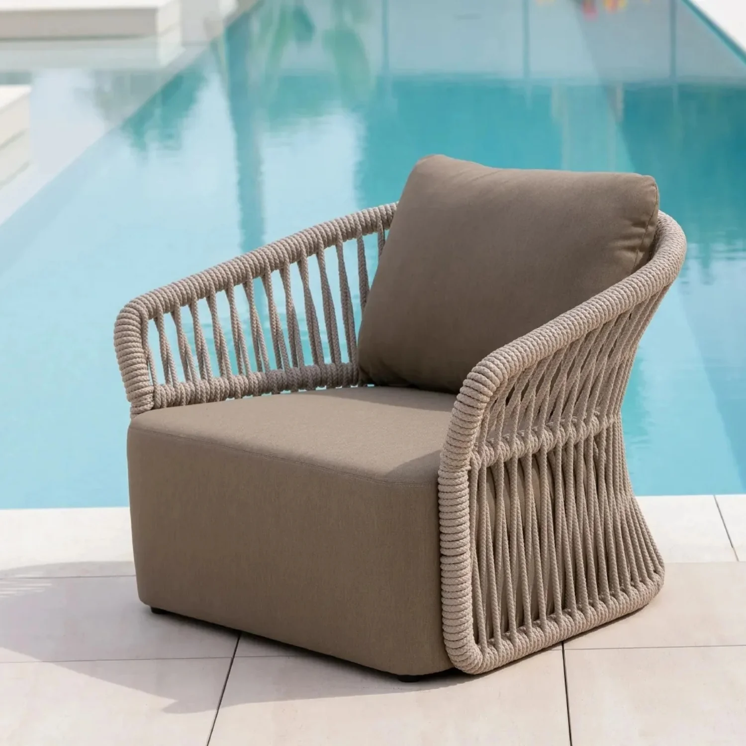 4-Piece Outdoor Braid & Rope Sofa Set (Beige & Dark Cream) - Image 10