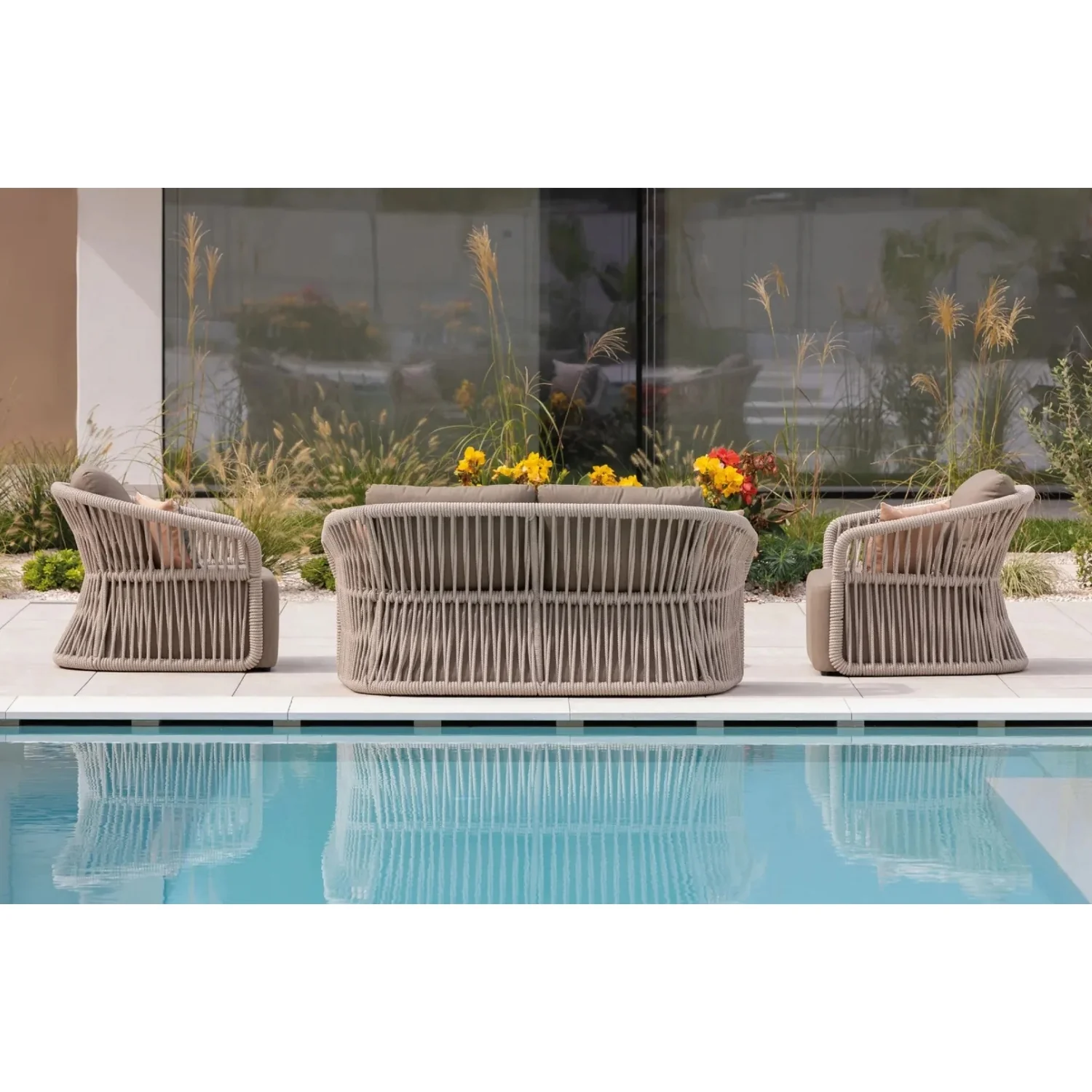 4-Piece Outdoor Braid & Rope Sofa Set (Beige & Dark Cream) - Image 11