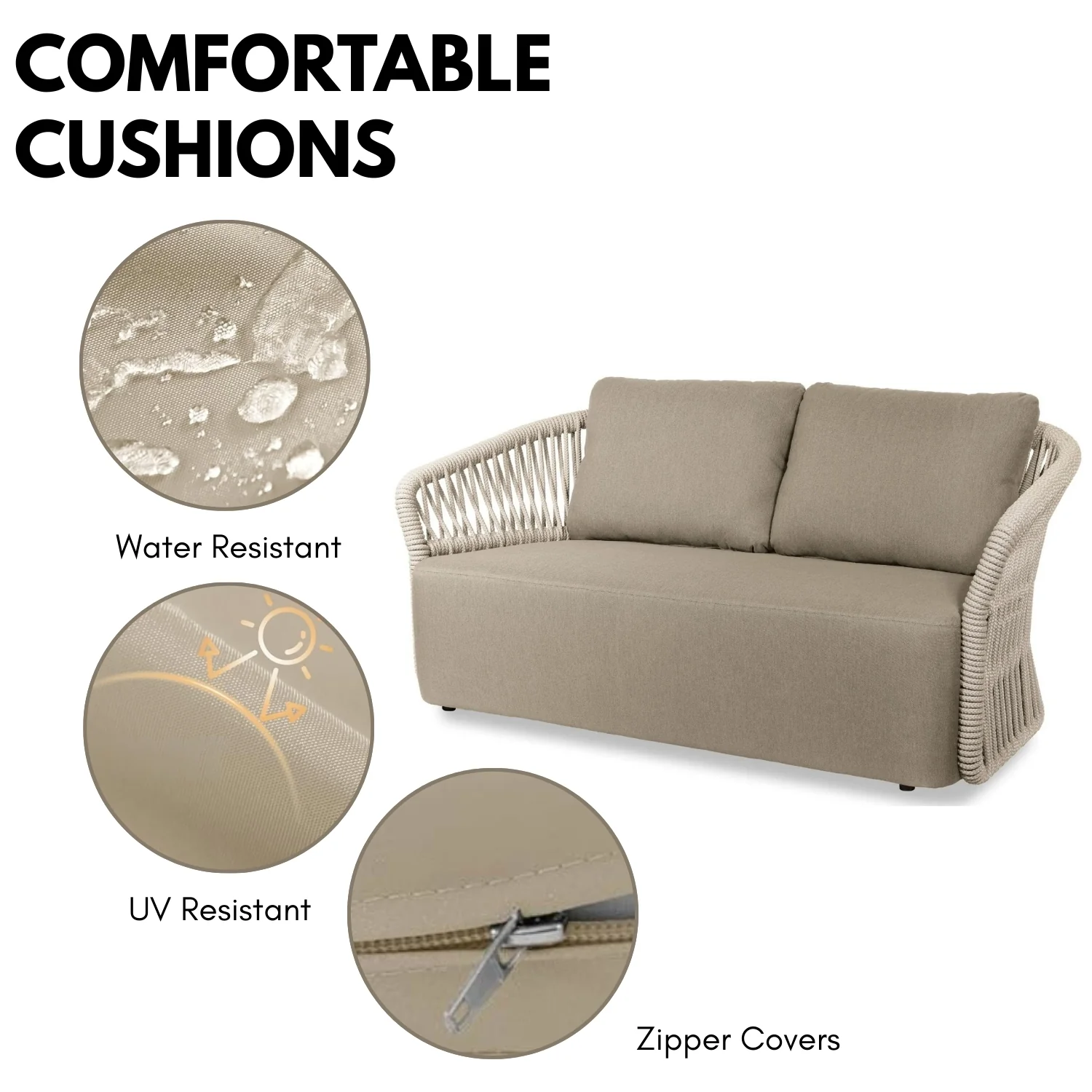 4-Piece Outdoor Braid & Rope Sofa Set (Beige & Dark Cream) - Image 7